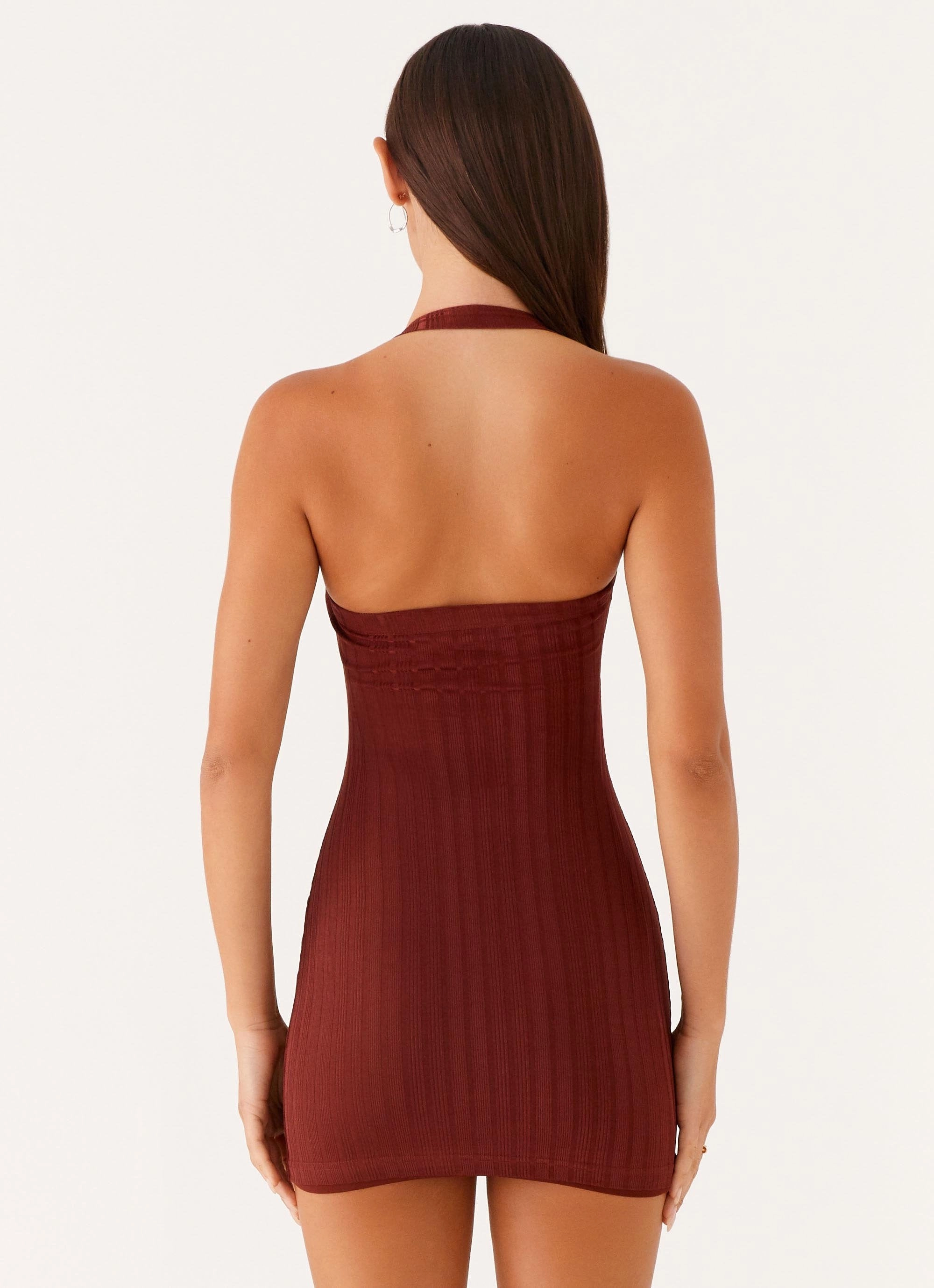 Textured Flow Casual Look Magda Ribbed Mini Dress - Brown