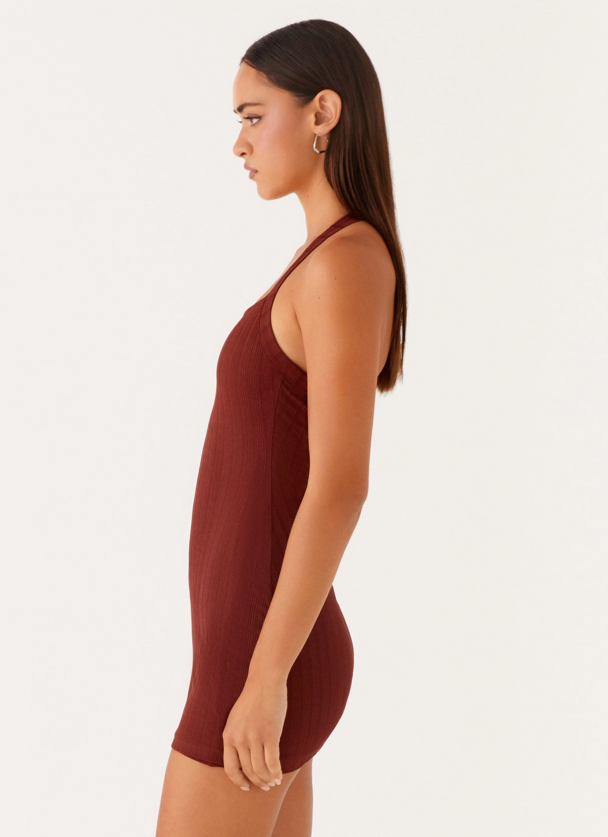 Magda Ribbed Mini Dress - Brown Trendy Everyday