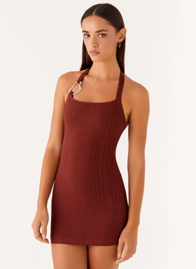 Elegant Style Magda Ribbed Mini Dress - Brown Magda Ribbed Mini Dress - Brown plus-size Romantic Bloom