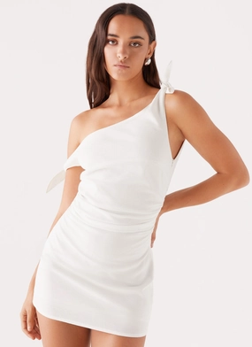 Amazonia Linen Mini Dress - White Clean Grace Flattering Design Wear
