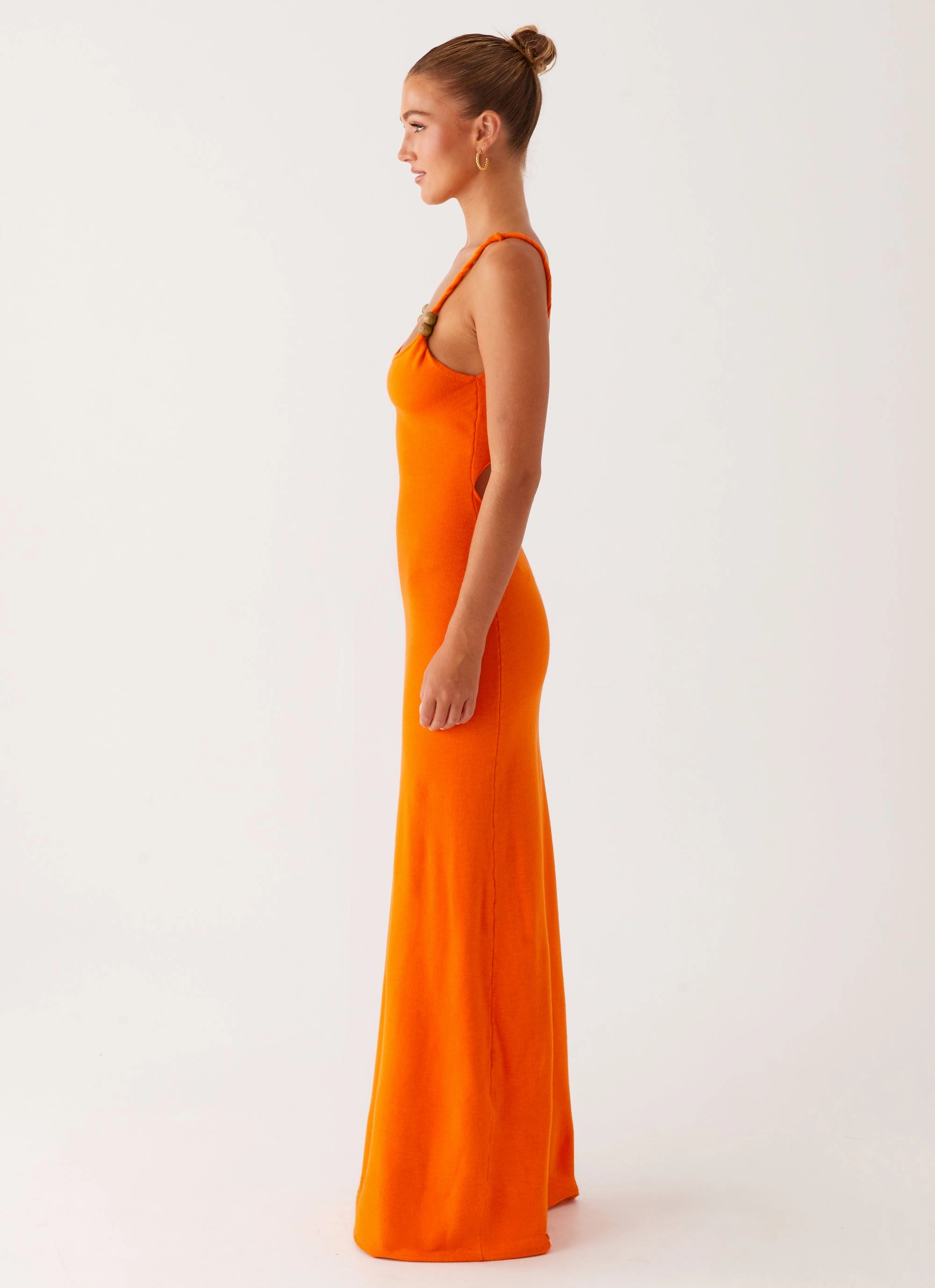 Elaina Knit Maxi Dress - Orange Halter neck