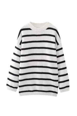 'Elena' Striped Round Neck Knitted Sweater Dress (2 Colors)