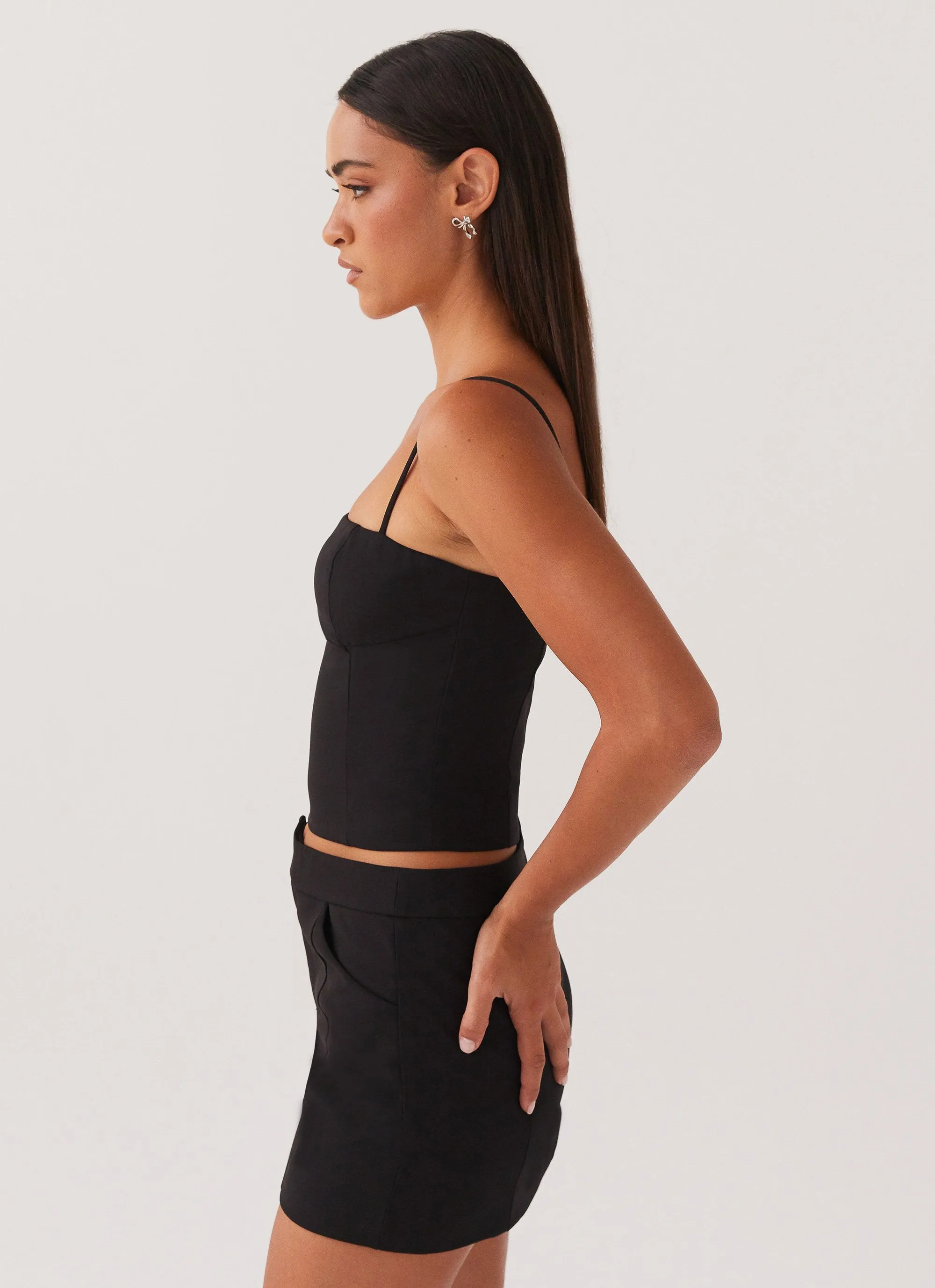 Eliana Suit Mini Skirt - Black Twist Front Ankle length