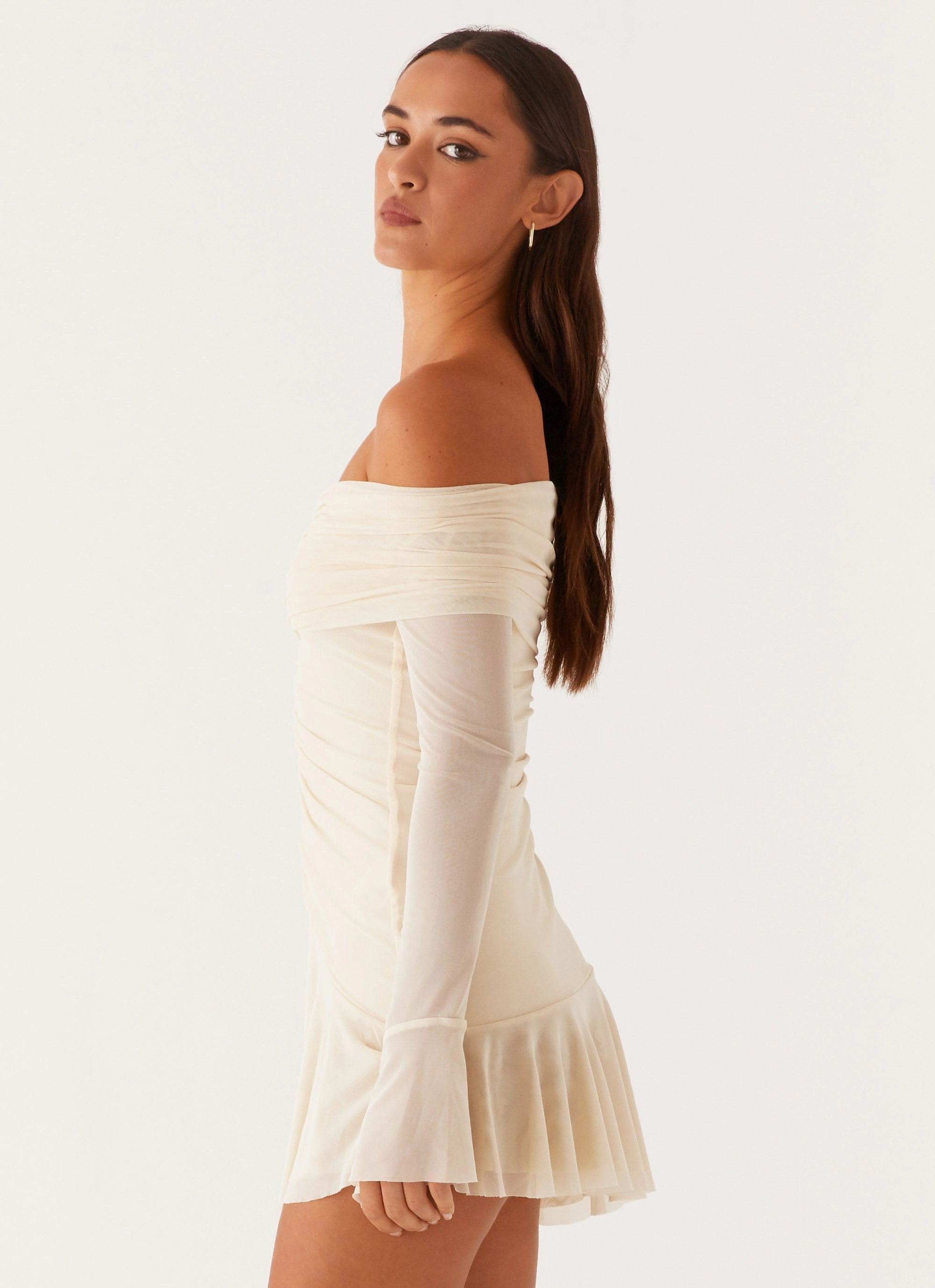 Abstract Pattern Event Safe Ellis Ruched Mini Dress - Pastel Yellow