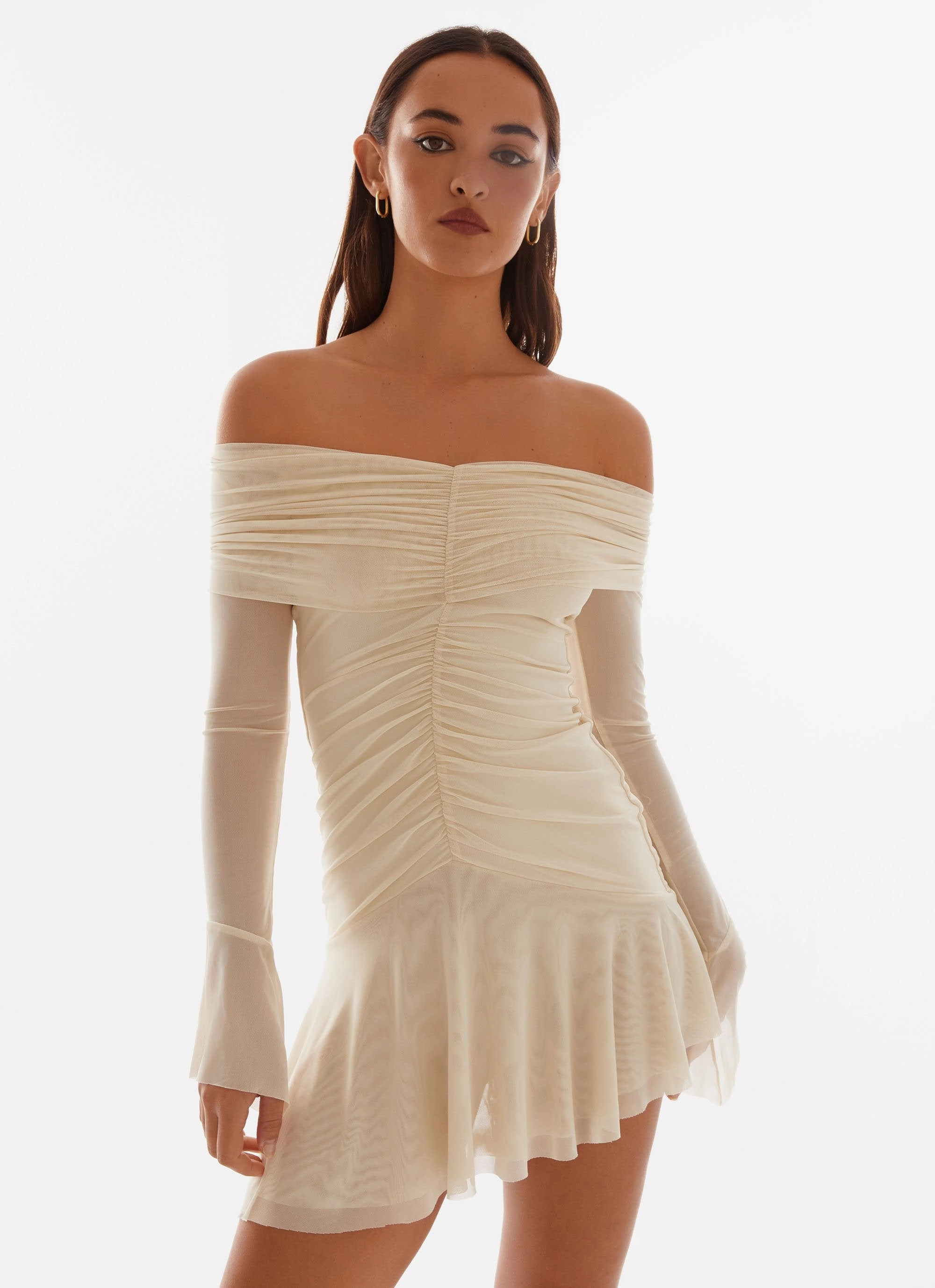 Ellis Ruched Mini Dress - Pastel Yellow Tailored Comfort