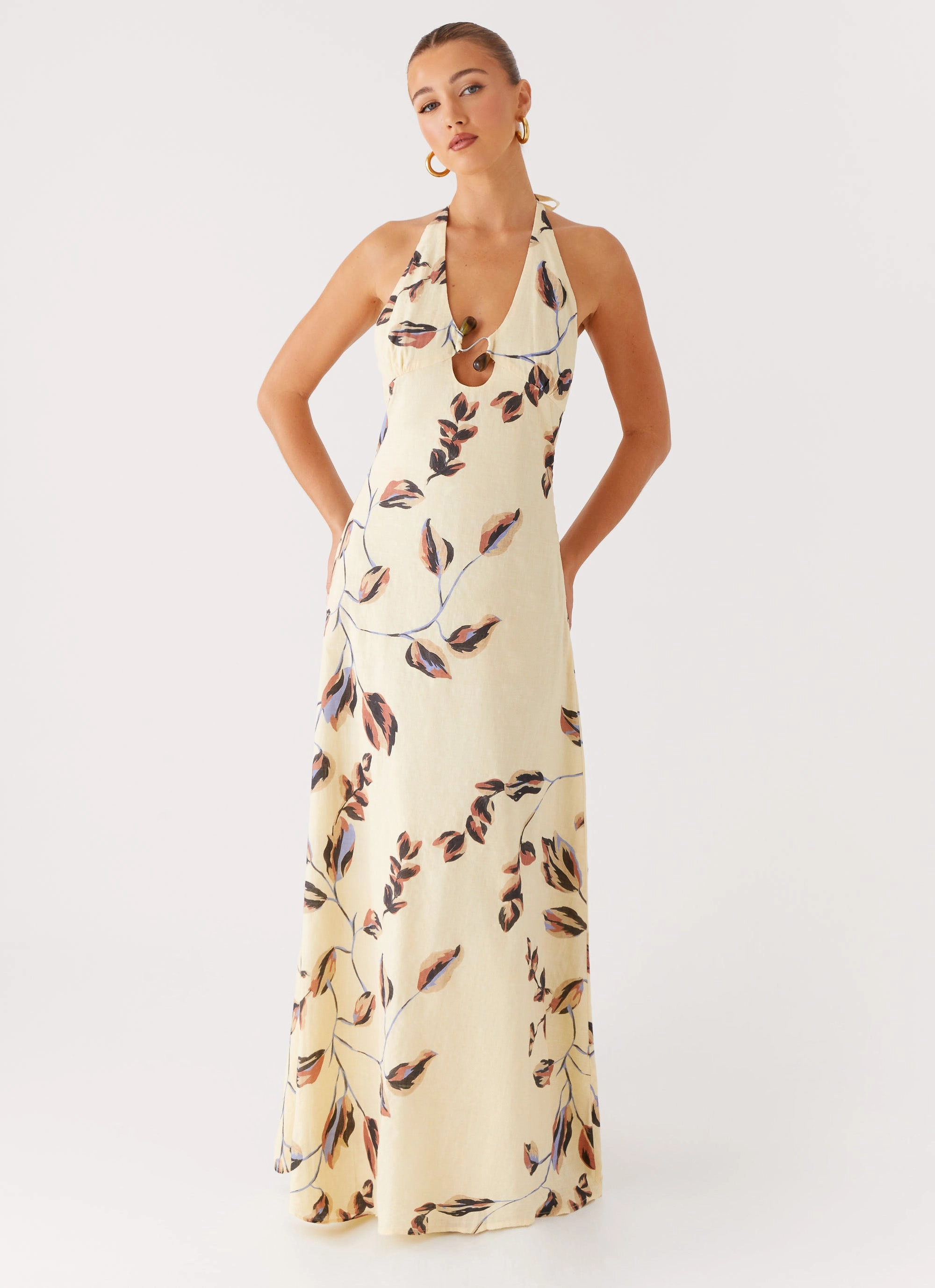 Modern-style Elvina Halter Neck Maxi Dress - Buttercream Bliss