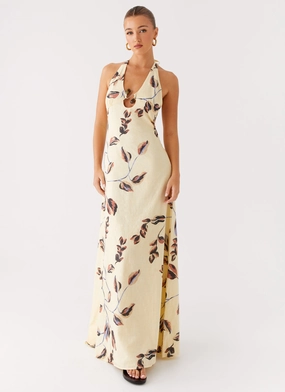 Elvina Halter Neck Maxi Dress - Buttercream Bliss Contemporary Layer Natural Form
