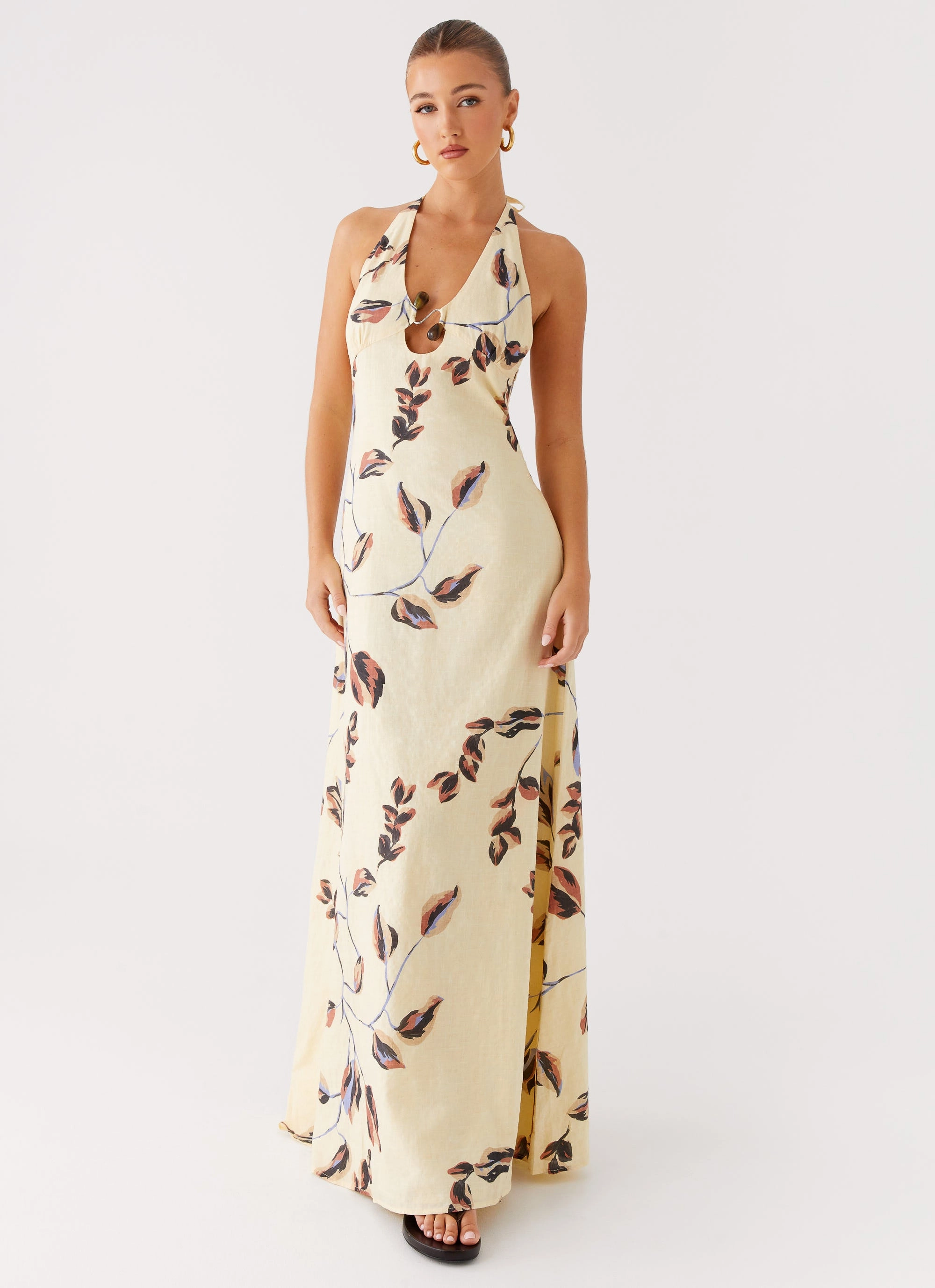 Elvina Halter Neck Maxi Dress - Buttercream Bliss Contemporary Layer Natural Form