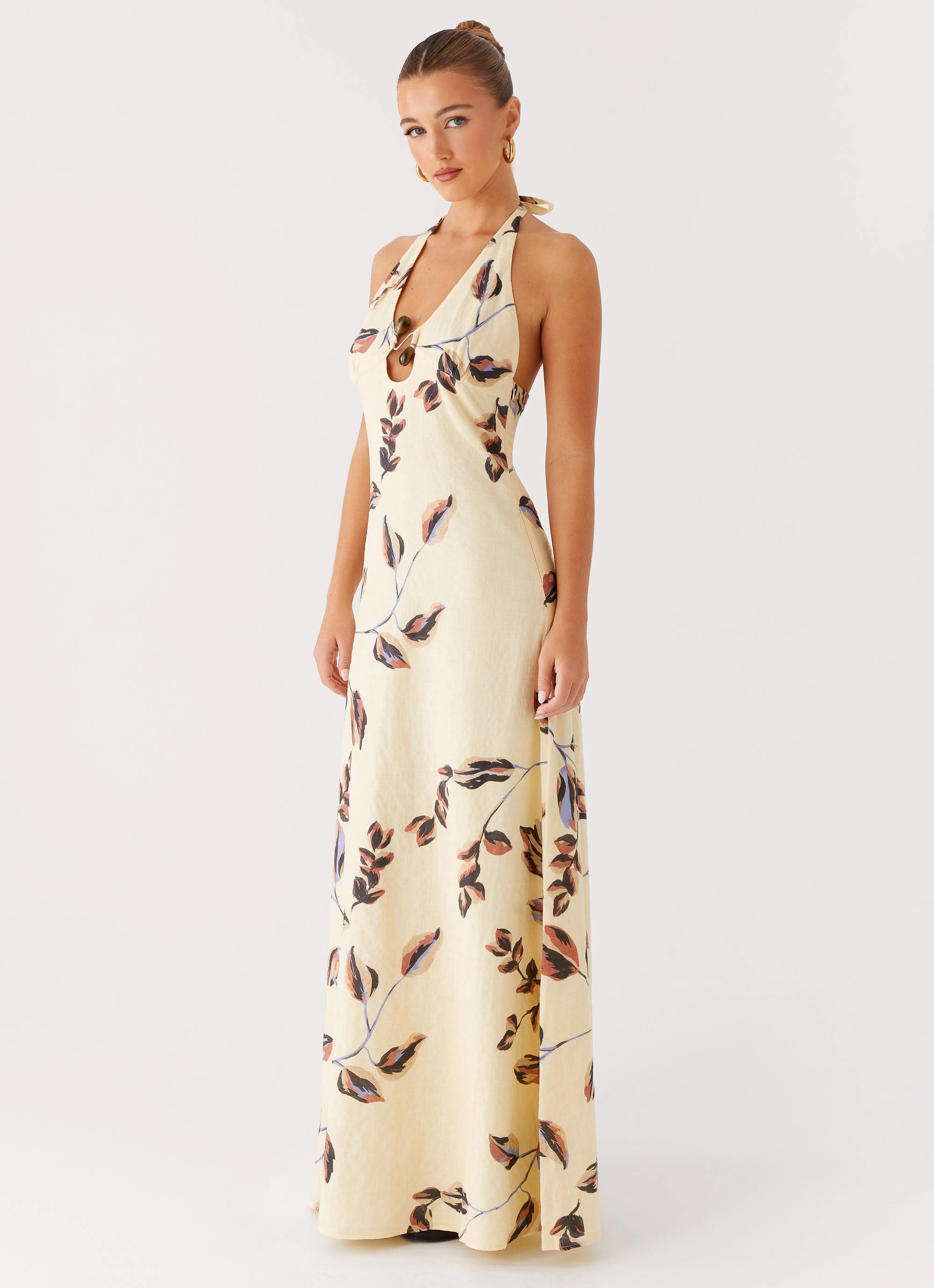 Drapey Fabric Elvina Halter Neck Maxi Dress - Buttercream Bliss