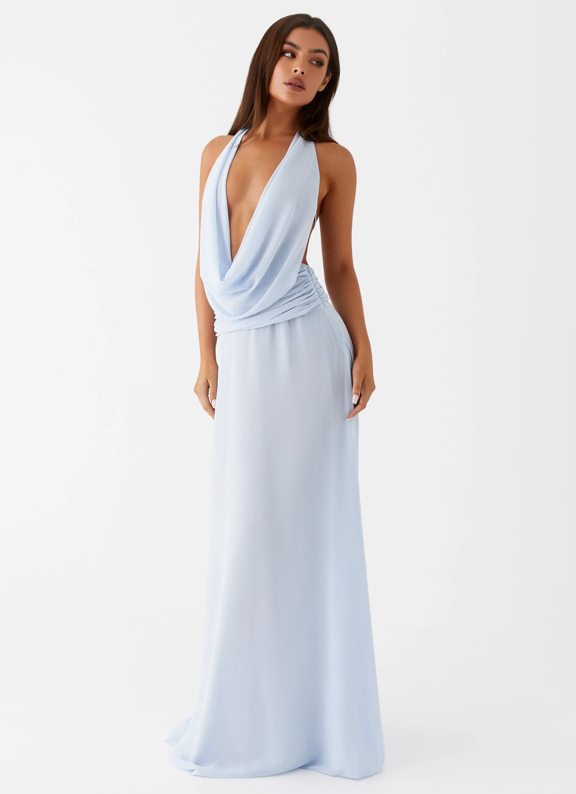 Travel-friendly Elysia Chiffon Maxi Dress - Baby Blue