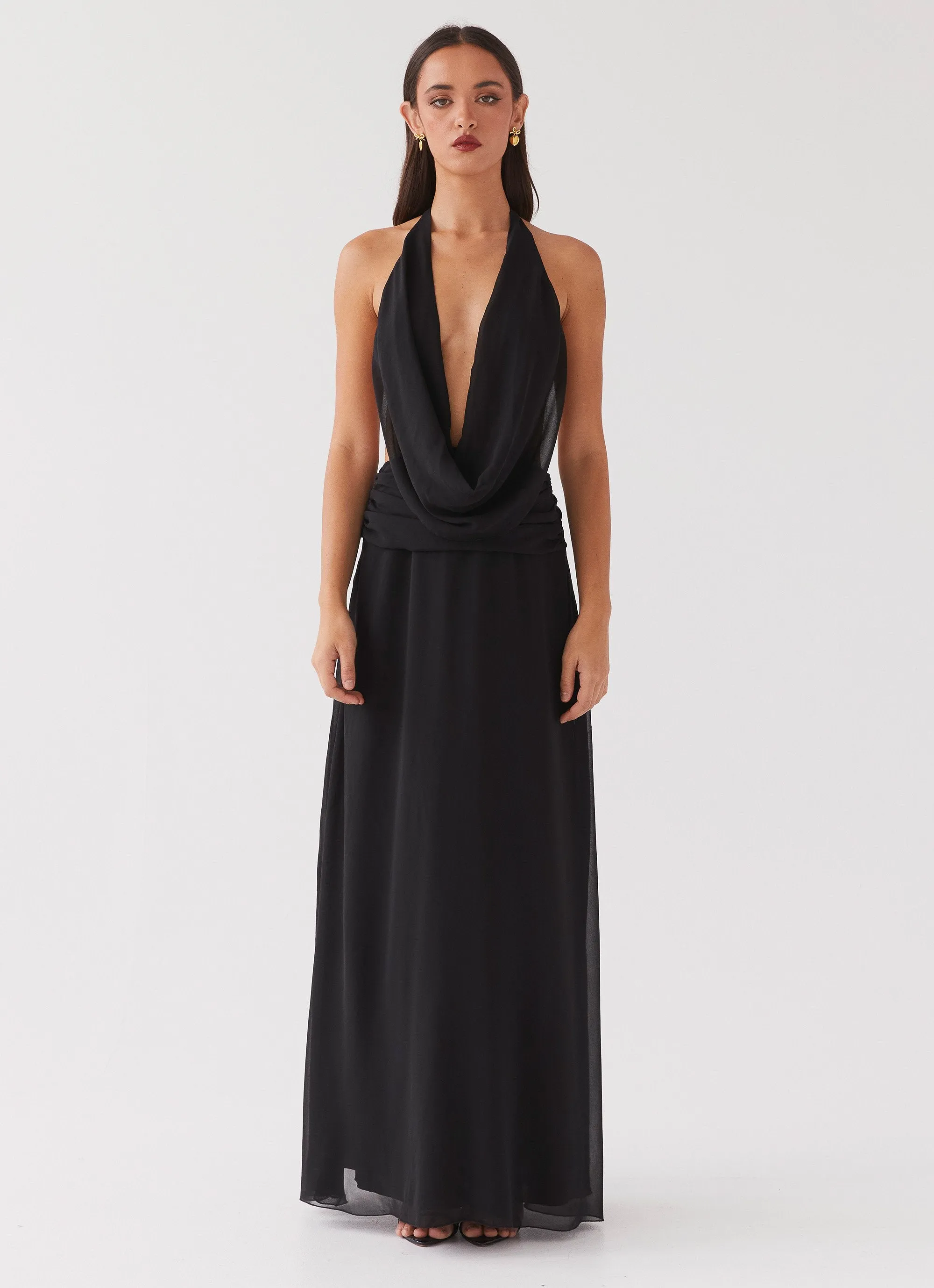 Elysia Chiffon Maxi Dress - Black Lightweight texture Holiday Outfit