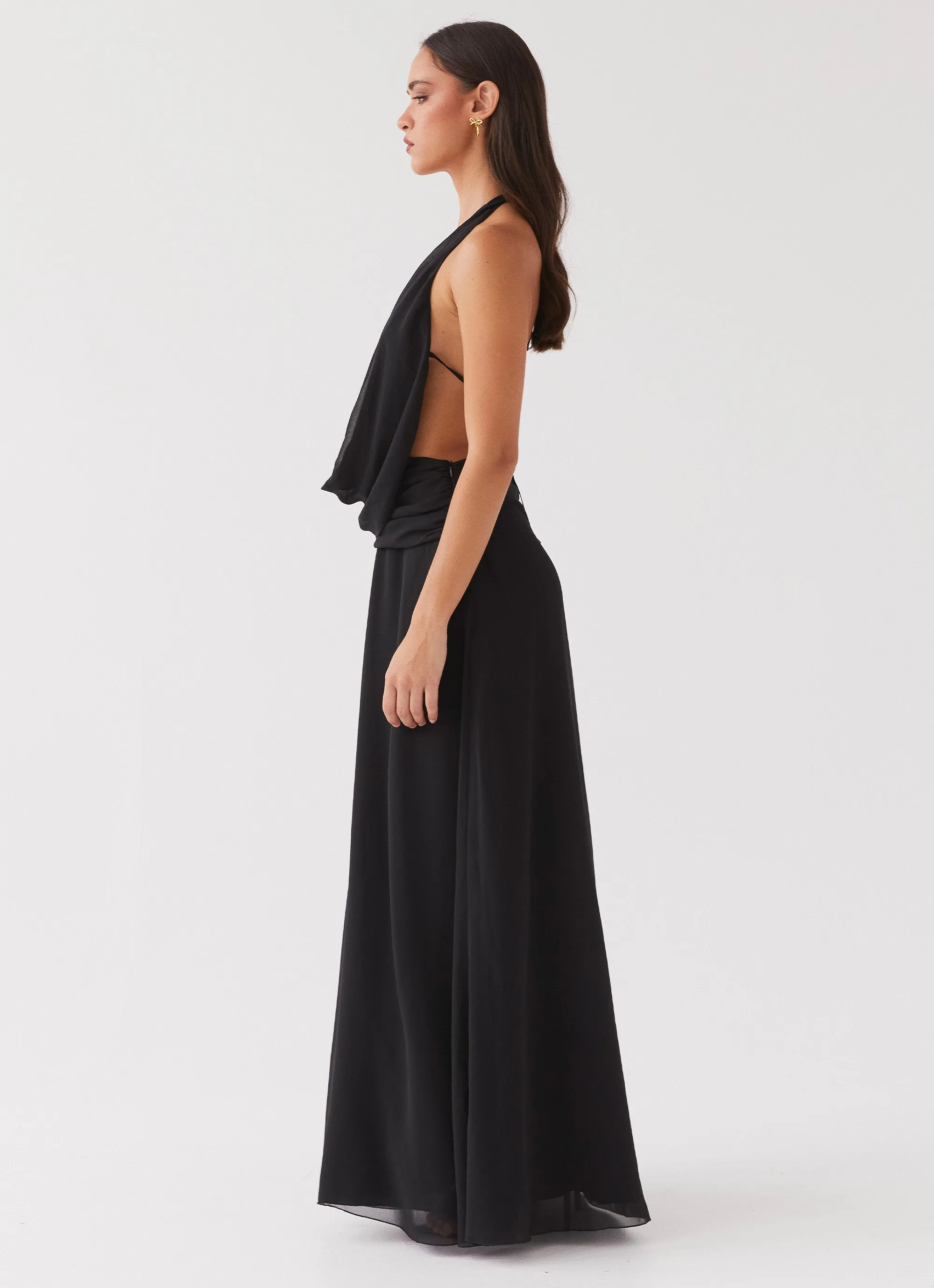 Elysia Chiffon Maxi Dress - Black Unisex Option Year-Round Favorite