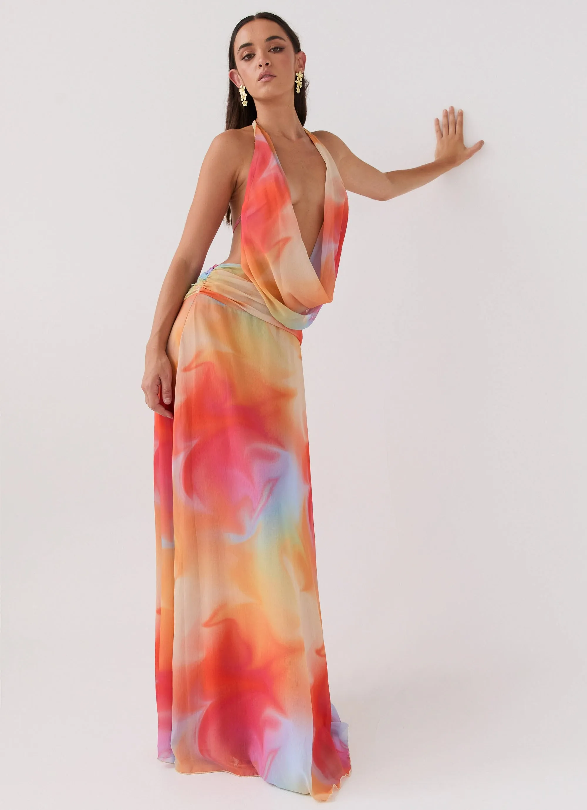 Wrinkle-Free Durable Fabric Elysia Chiffon Maxi Dress - Rainbow