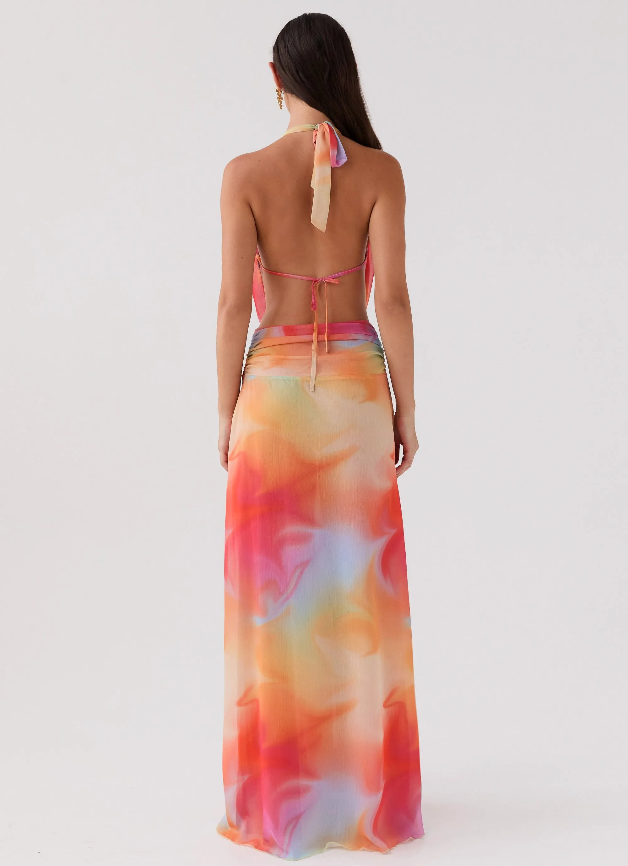Elysia Chiffon Maxi Dress - Rainbow Versatile Look Contrast Stitch
