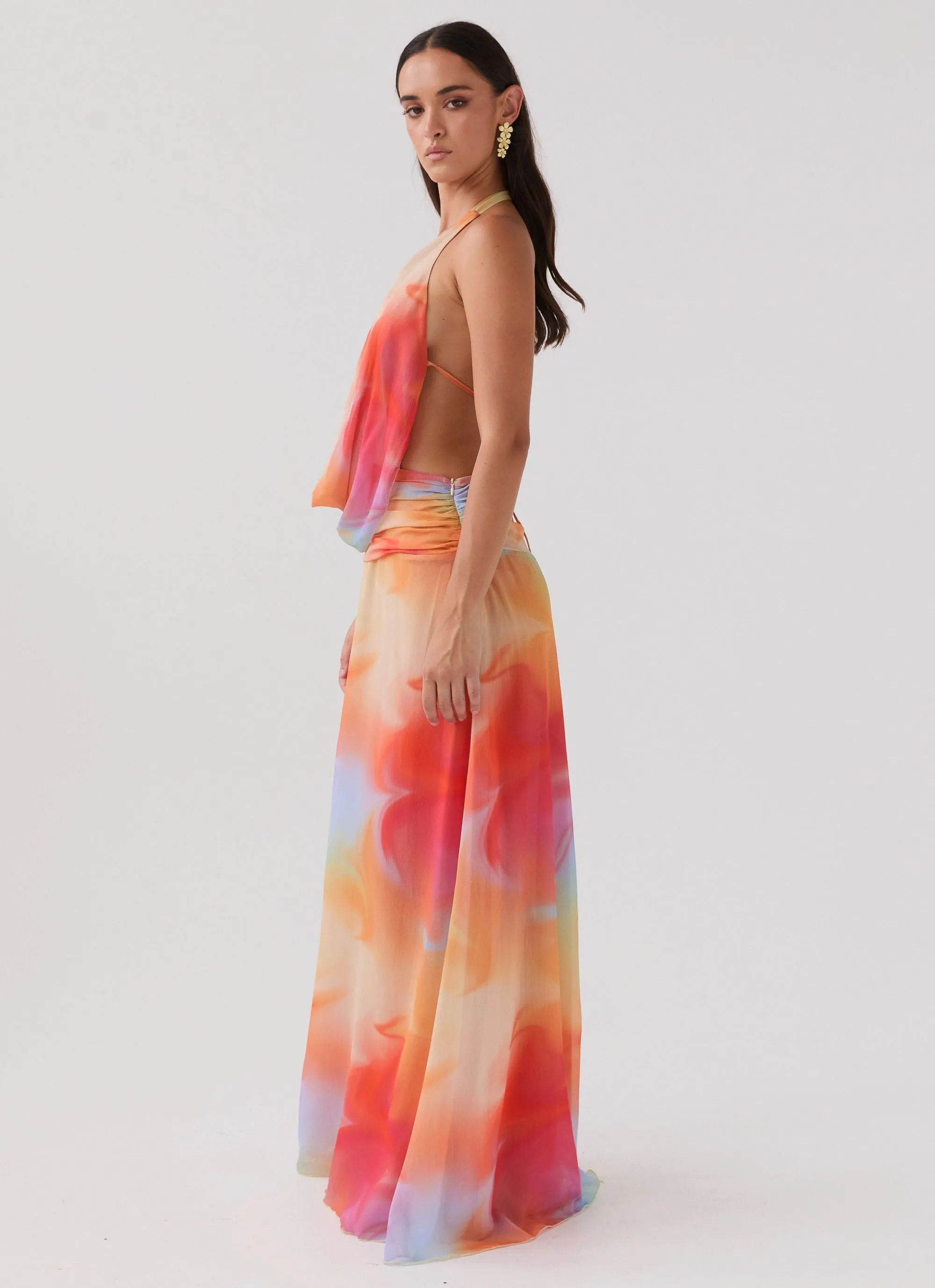 Lightweight Weave Elysia Chiffon Maxi Dress - Rainbow