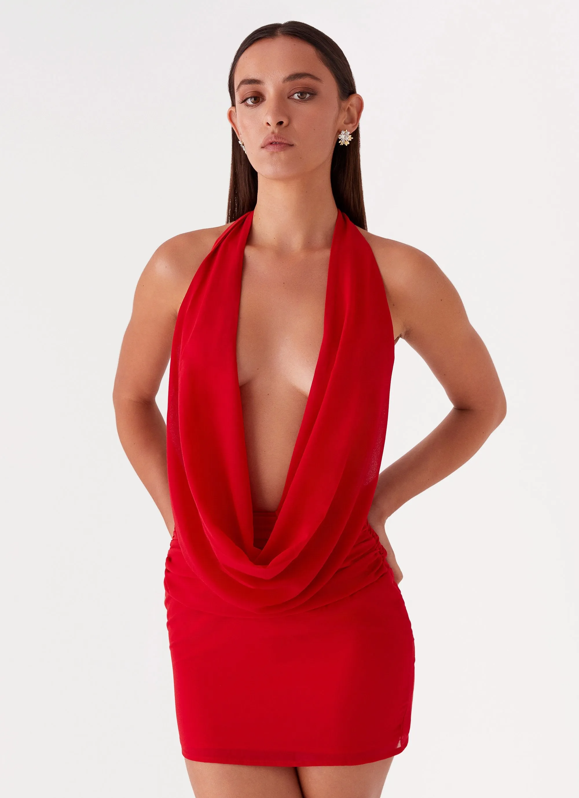 Stretchable Material Elysia Chiffon Mini Dress - Red