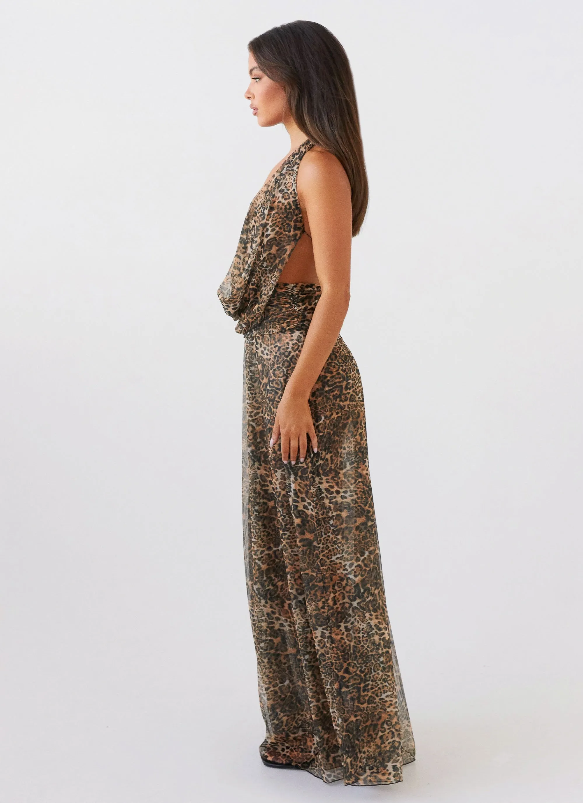 Elysia Mesh Maxi Dress - Leopard Minimalist Aesthetic Reinforced Seams
