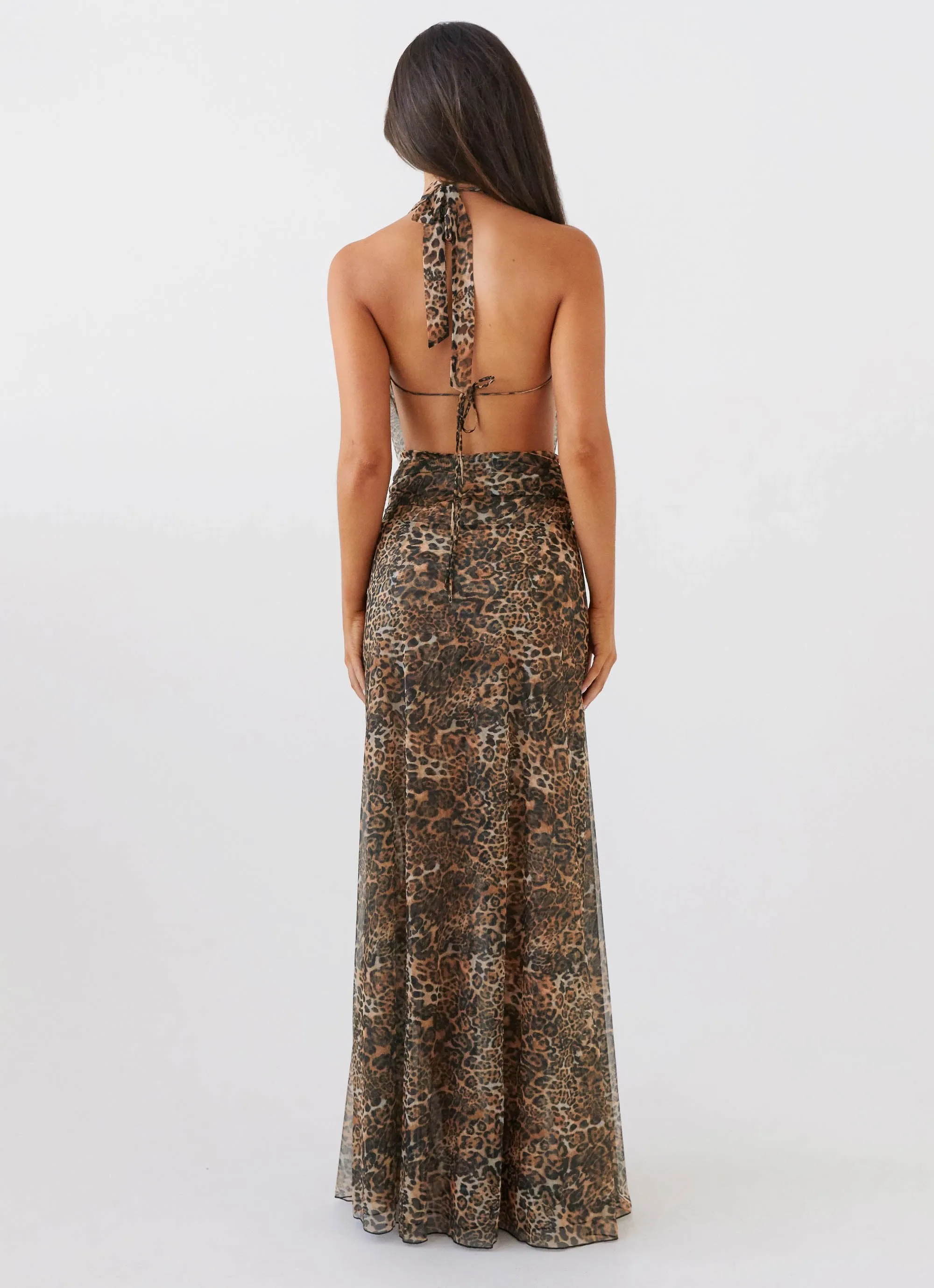 Party Ready mix and match Elysia Mesh Maxi Dress - Leopard