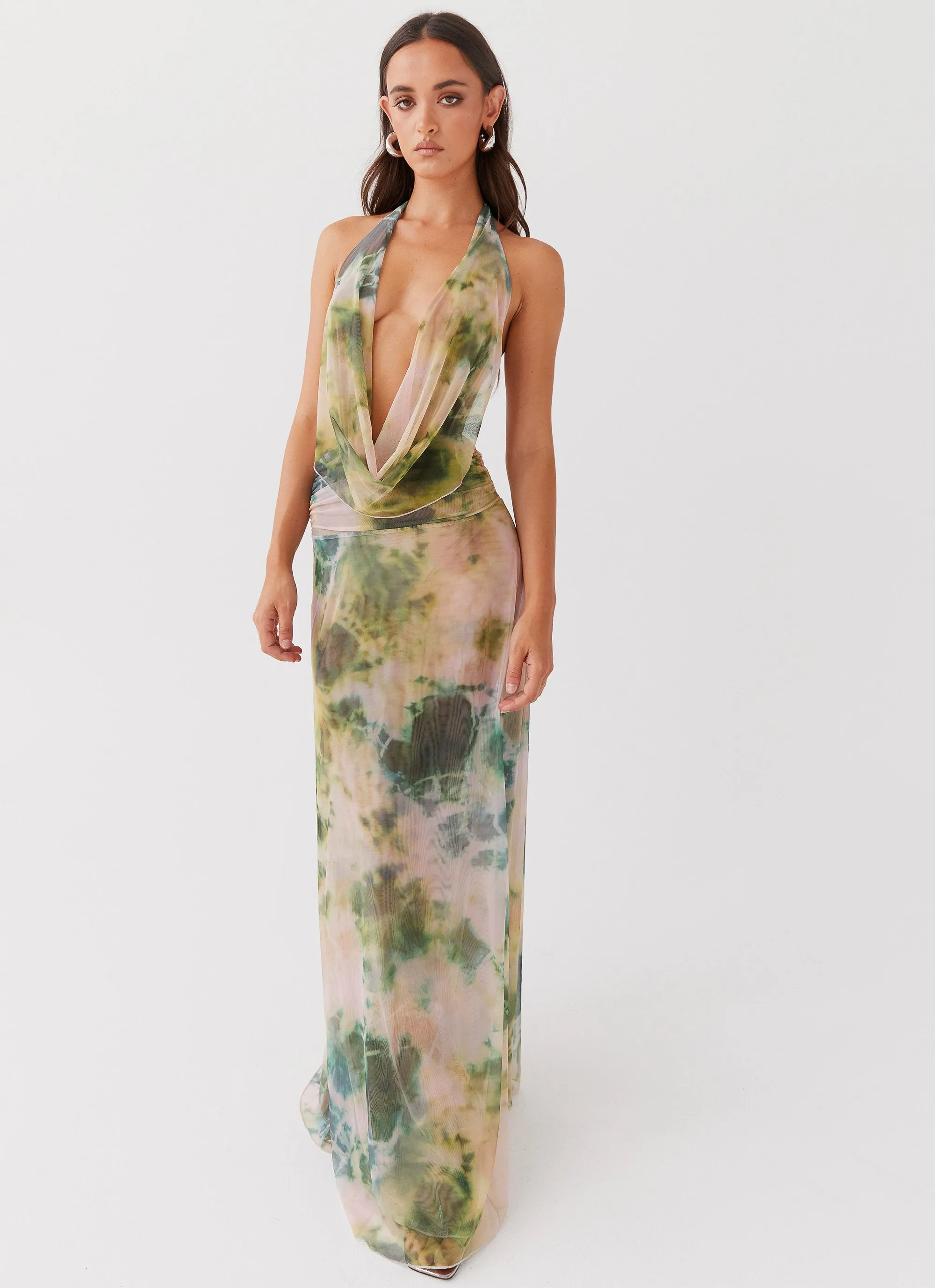 Elysia Mesh Maxi Dress - Rainforest Chic Look Unique Design