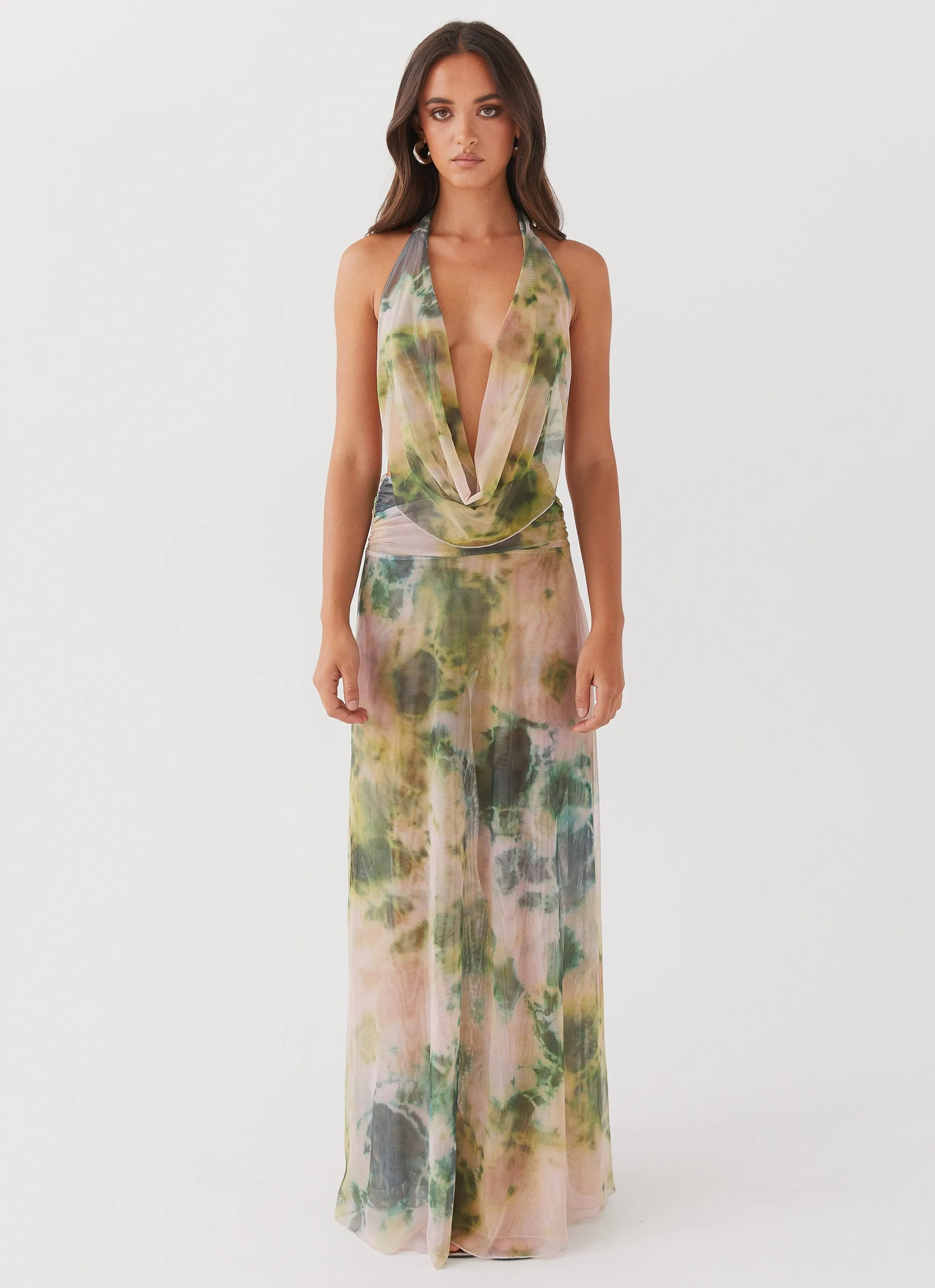 Athletic Cut Loose Fit Elysia Mesh Maxi Dress - Rainforest