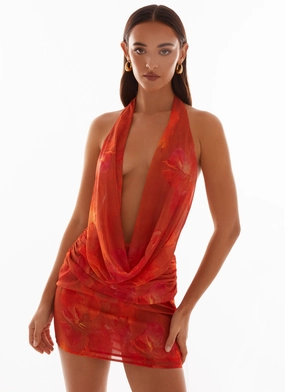 Elysia Chiffon Mini Dress - Amber Timeless Waist Feather Light Elysia Chiffon Mini Dress - Amber