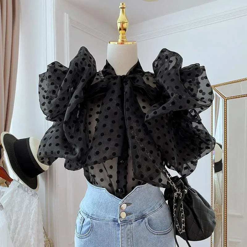 EM Ruffle Puff Sleeve Polka Dot Shirt