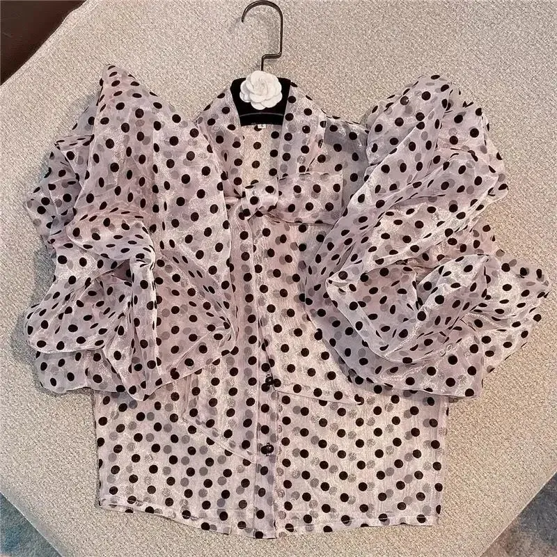 EM Ruffle Puff Sleeve Polka Dot Shirt
