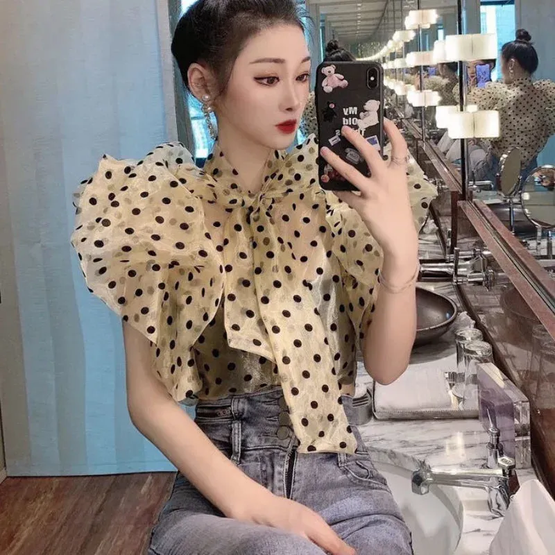 EM Ruffle Puff Sleeve Polka Dot Shirt