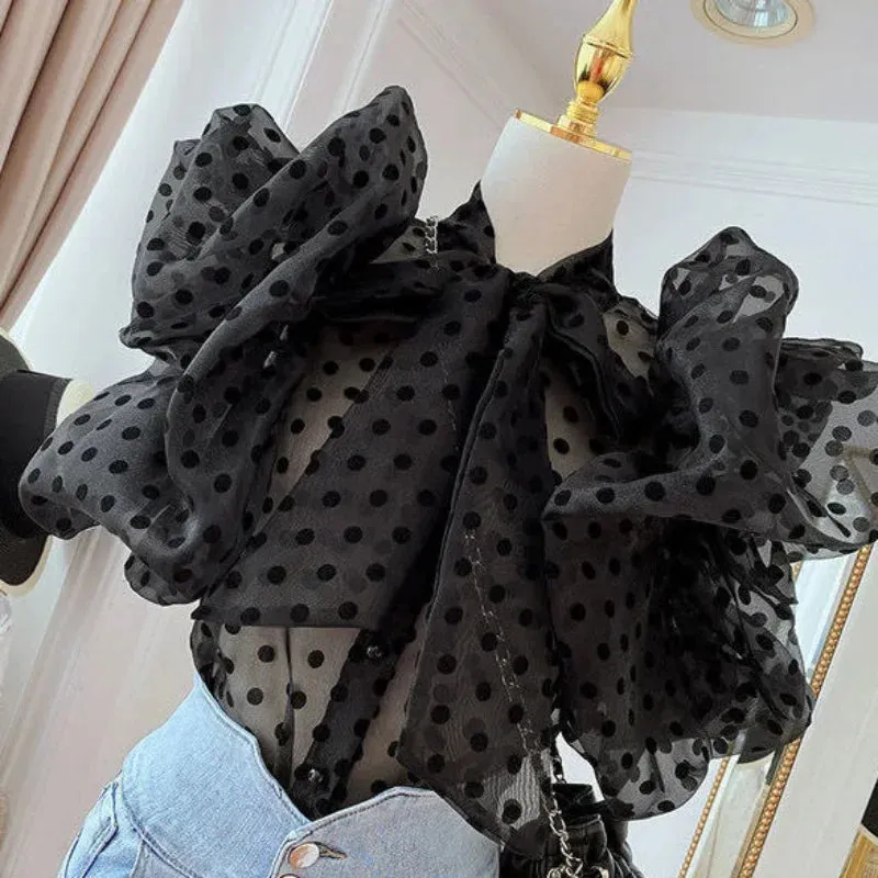 EM Ruffle Puff Sleeve Polka Dot Shirt