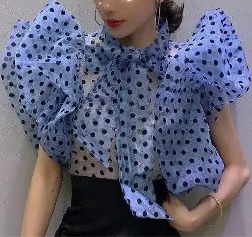 EM Ruffle Puff Sleeve Polka Dot Shirt