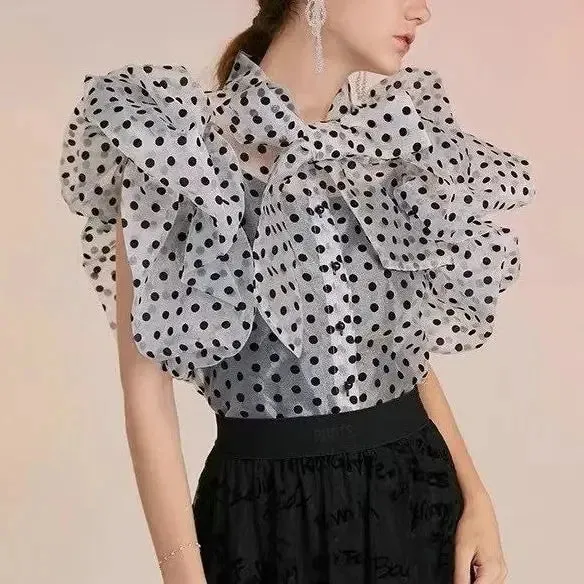EM Ruffle Puff Sleeve Polka Dot Shirt