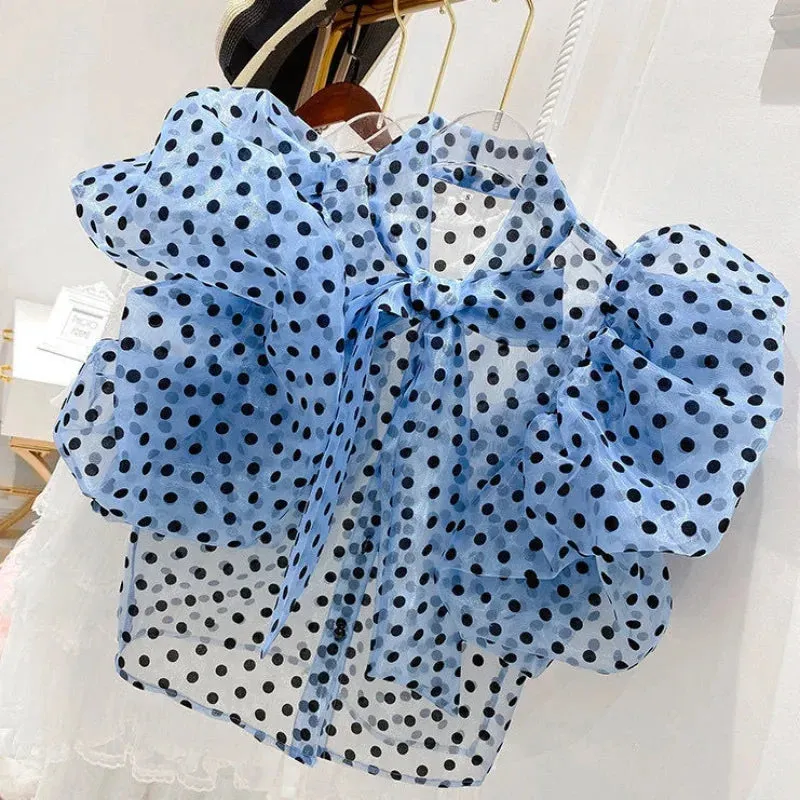 EM Ruffle Puff Sleeve Polka Dot Shirt