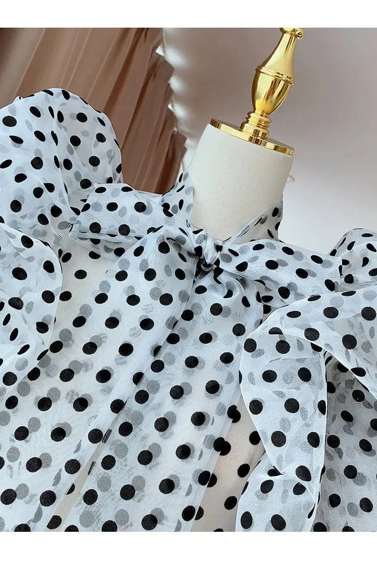 EM Ruffle Puff Sleeve Polka Dot Shirt