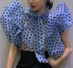 EM Ruffle Puff Sleeve Polka Dot Shirt
