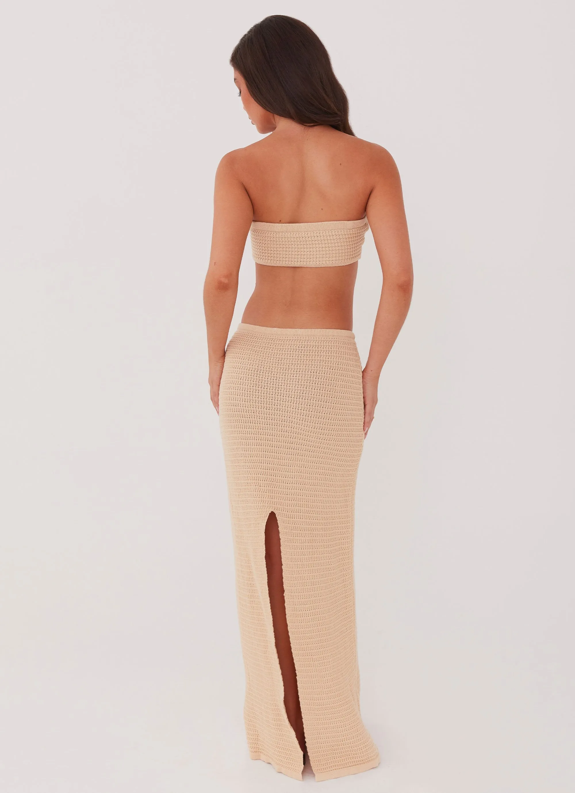 Detachable Tie Emaline Knit Maxi Skirt - Beige