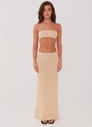 Emaline Knit Maxi Skirt - Beige Flexible Movement Flexible Waistband Soft Tones Emaline Knit Maxi Skirt - Beige