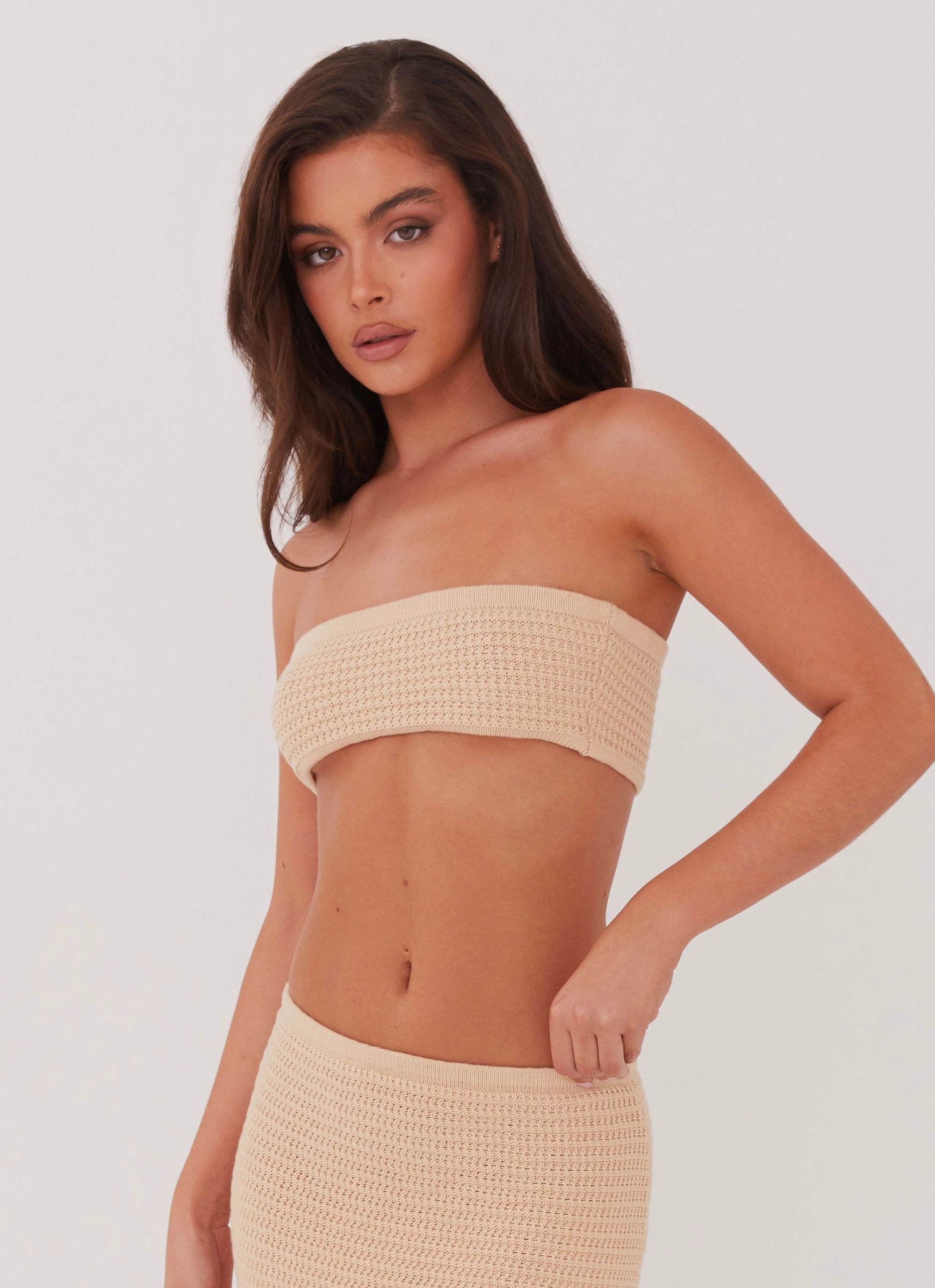 Breathable Waist Body Ready Emaline Knit Bandeau Top - Beige