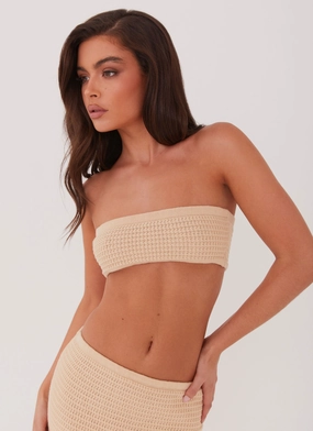 Emaline Knit Bandeau Top - Beige Relaxed Waistband Emaline Knit Bandeau Top - Beige AntiStaticFinish