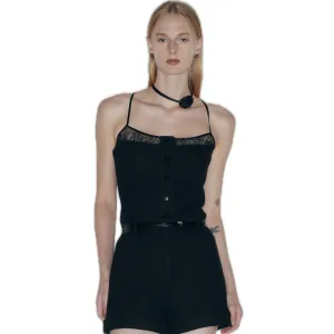 Embellished Tweed Camisole Top In Black
