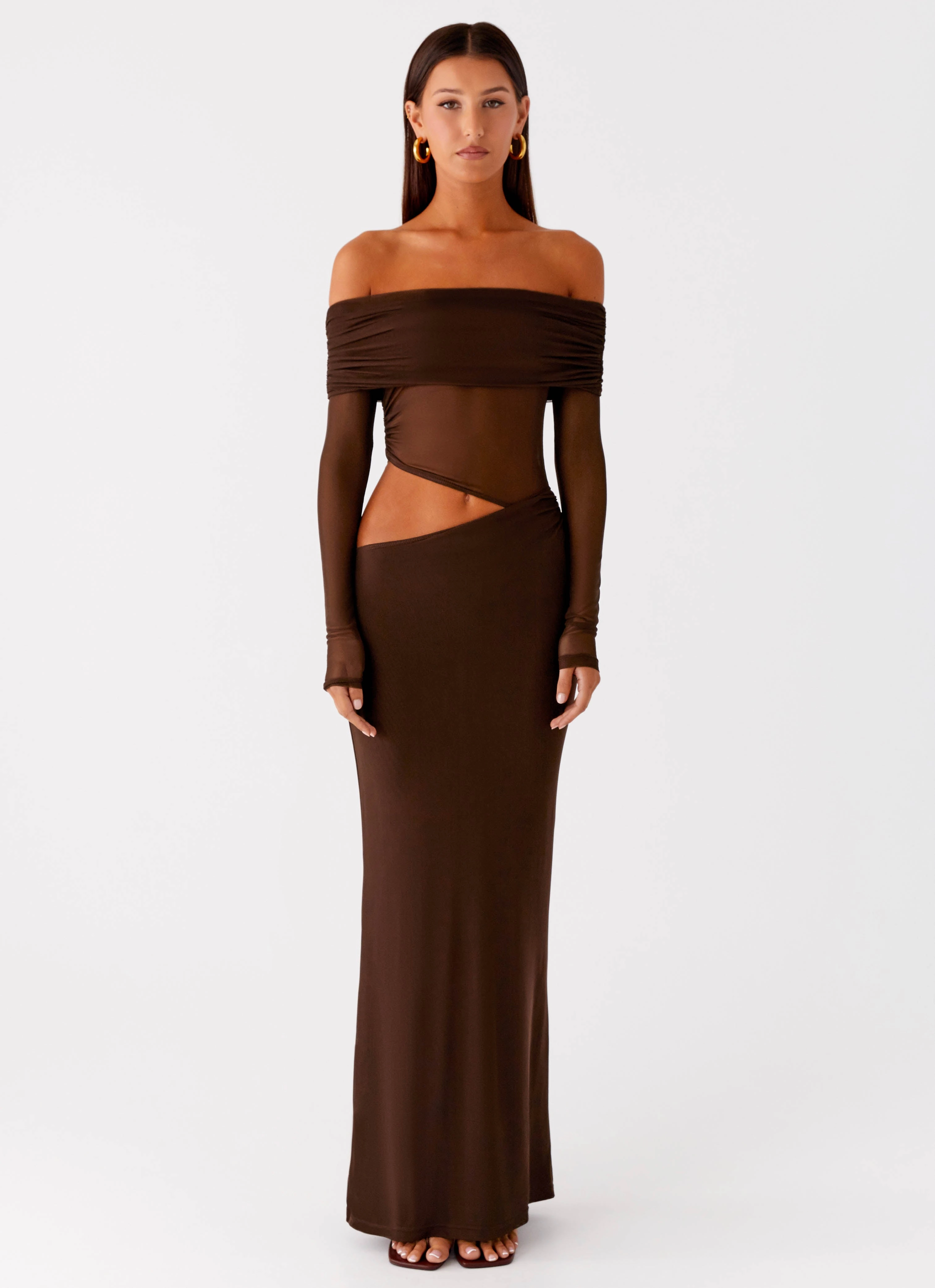 Stylish Waist Fit Easy Tones Emery Maxi Dress - Chocolate