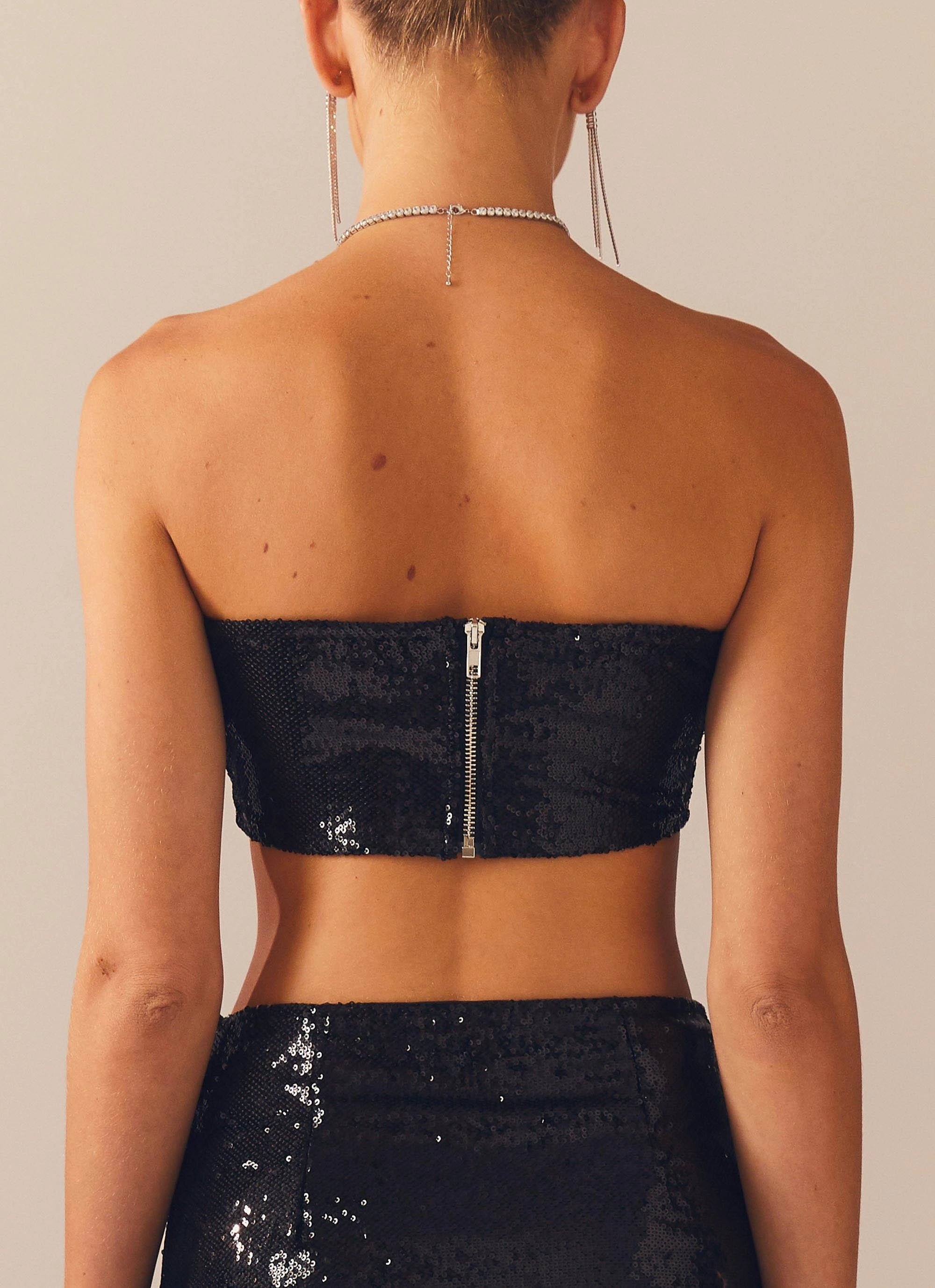 Emma Sequin Bustier - Black Bohemian style Anti Pilling Technology