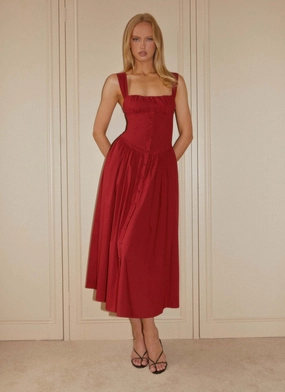 Emmalina Midi Dress - Deep Red Sequin-Detail Comfortable Look