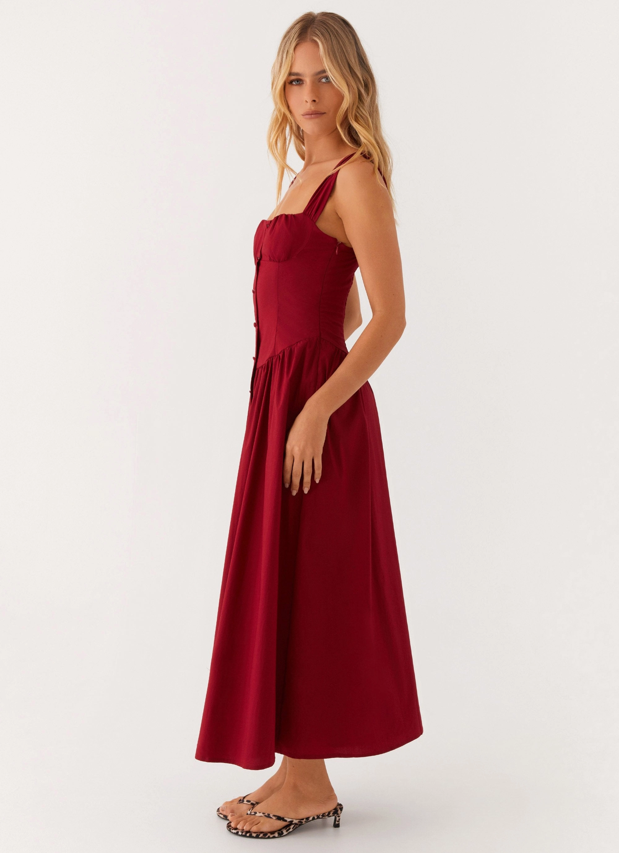 Emmalina Midi Dress - Deep Red Light and Comfortable Wear Matte Look