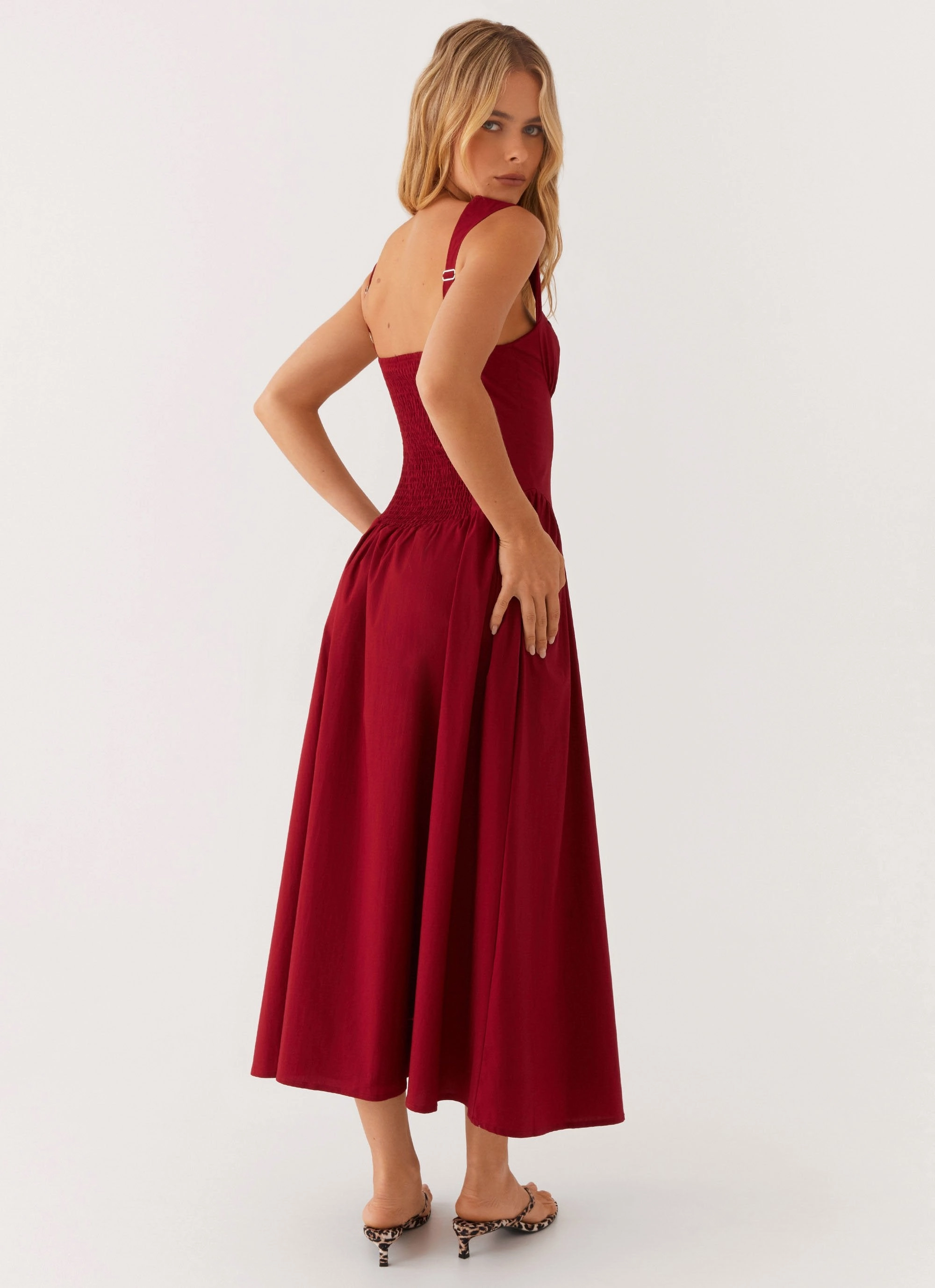 Emmalina Midi Dress - Deep Red Skin Touch