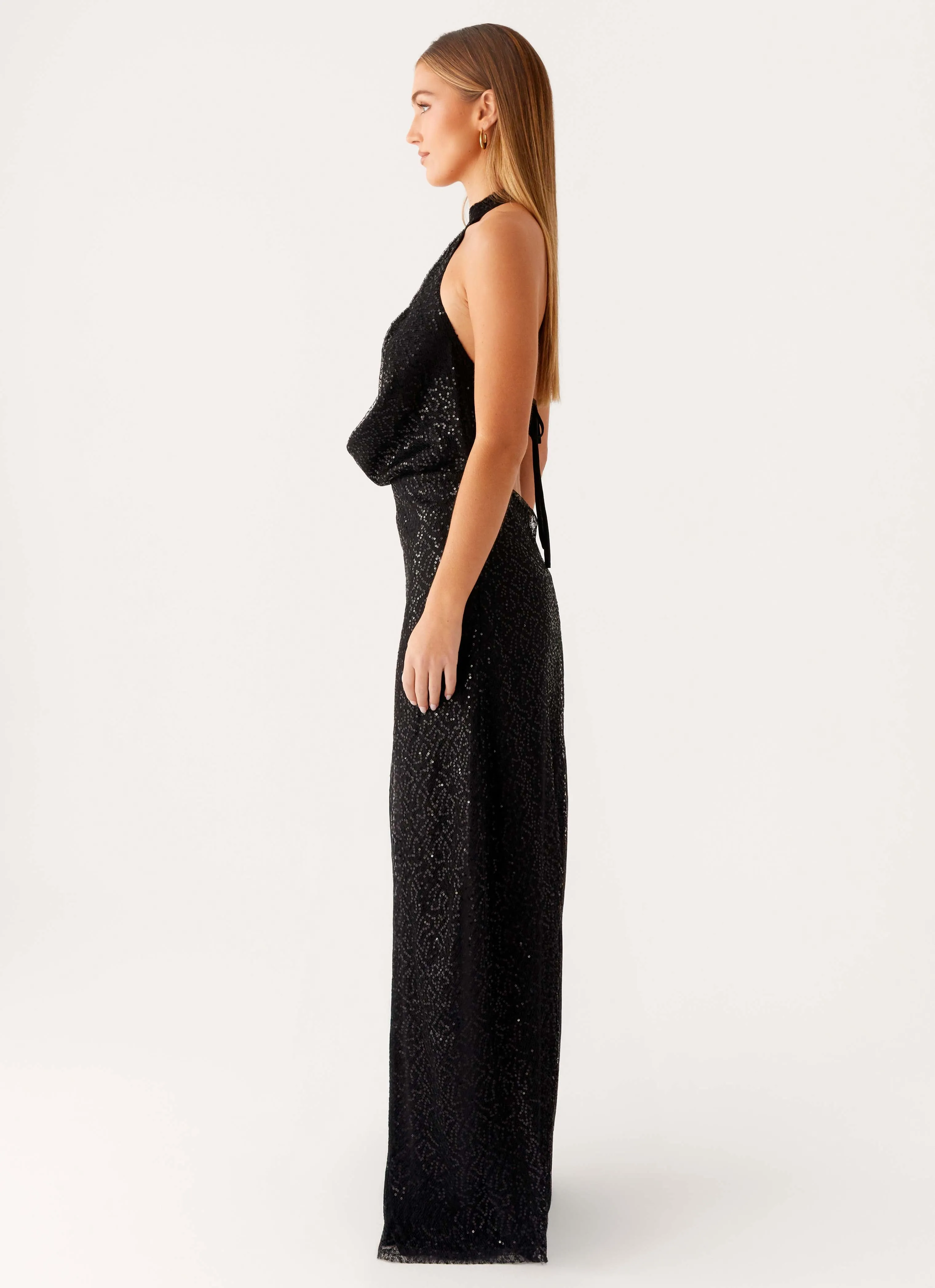 Empire Sequin Maxi Dress - Black Refined Aesthetic Everyday Essential