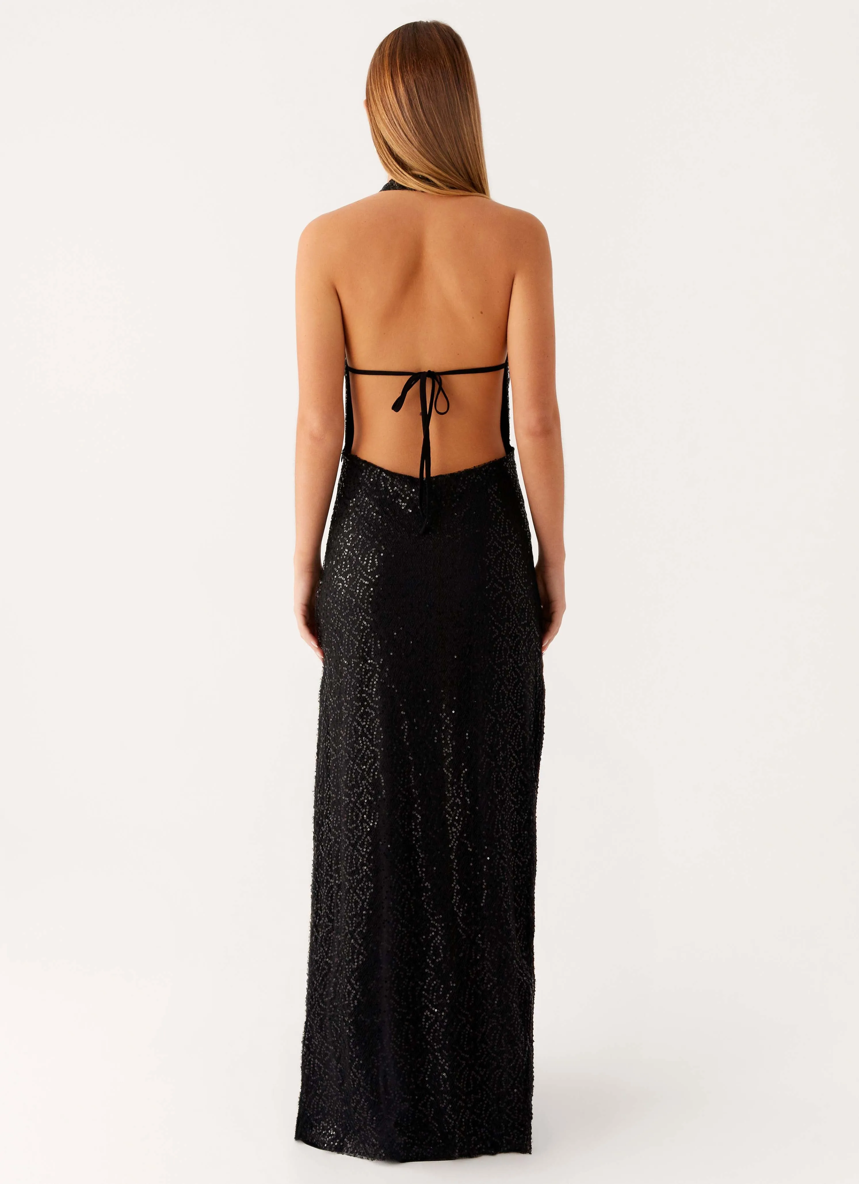 Reinforced Elasticity Multipurpose Utility Empire Sequin Maxi Dress - Black