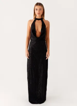Empire Sequin Maxi Dress - Black Durable Button Closures Sophisticated Look