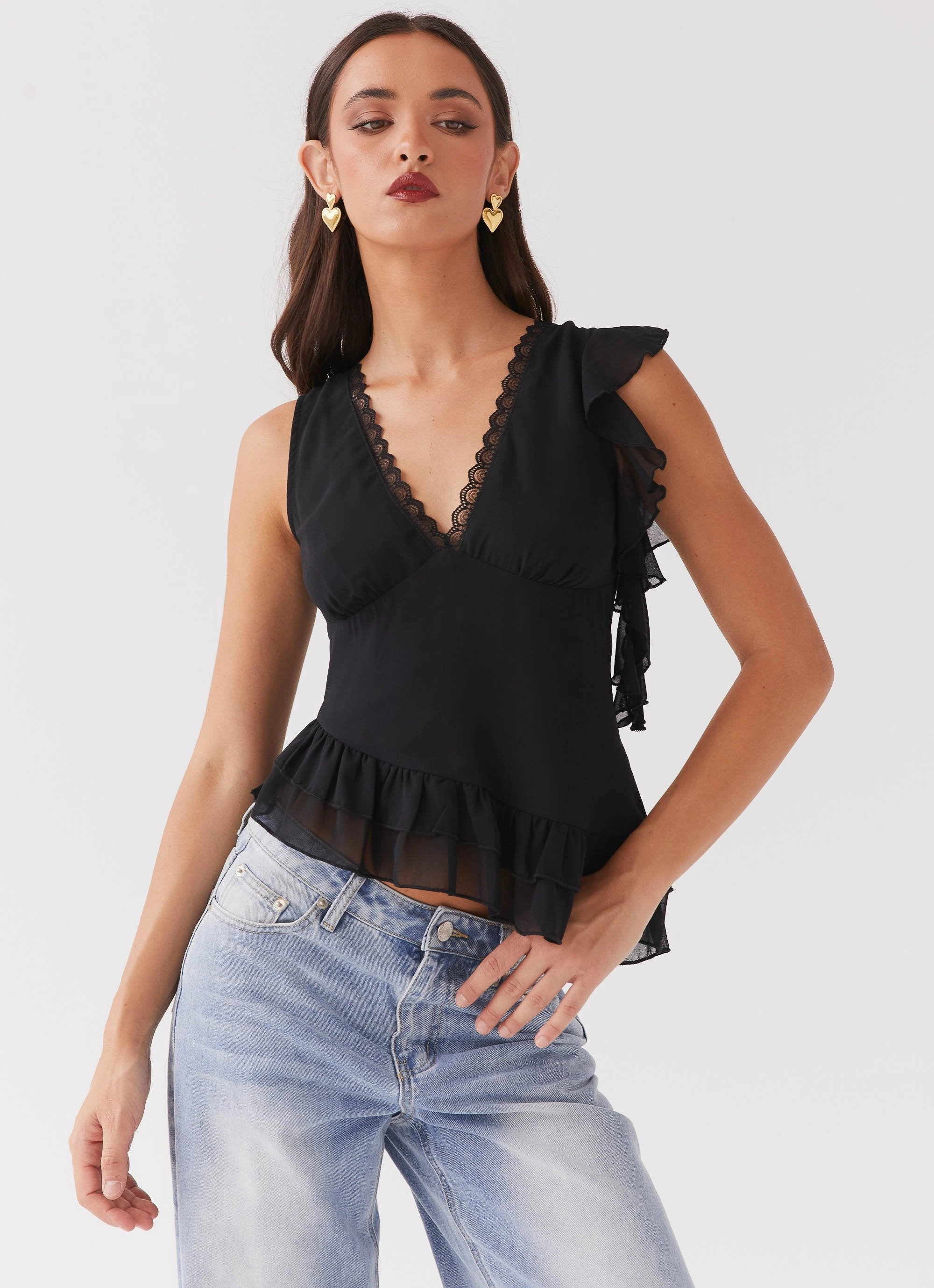 Empress Frill Trim Top - Black Basic Layers
