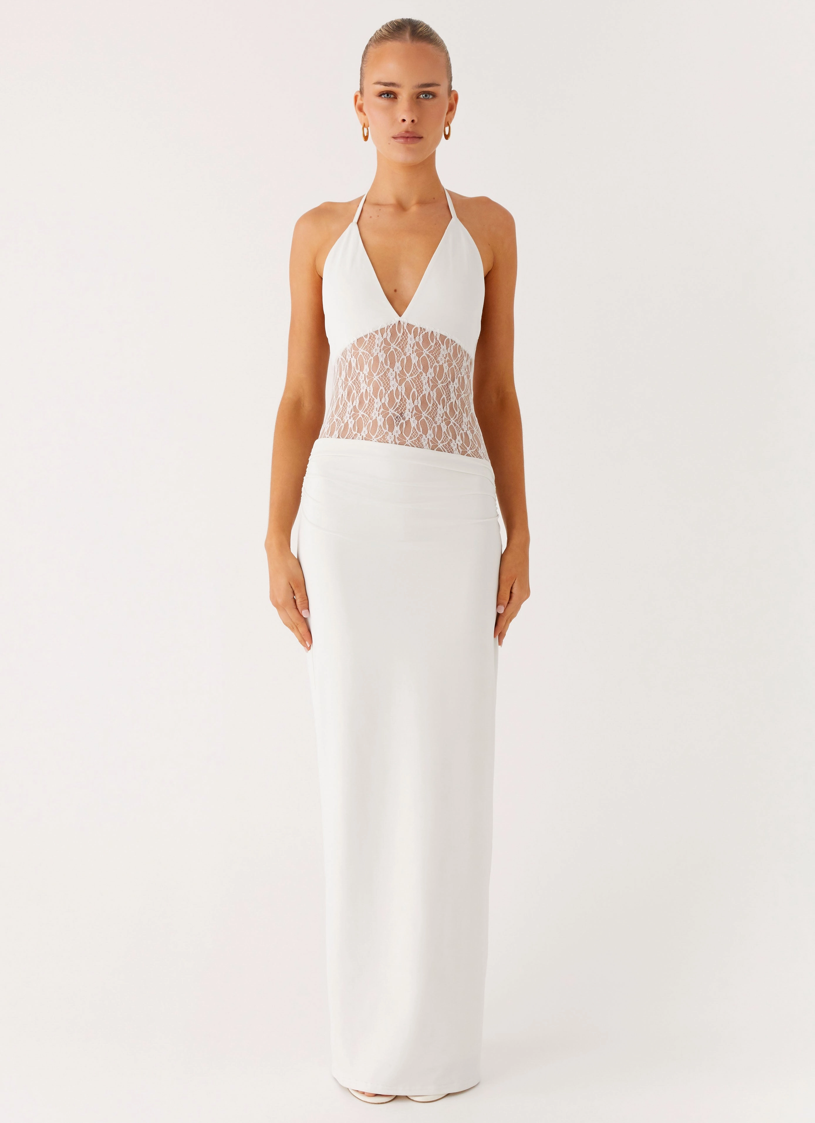 Red-Carpet Bold Mood Enchant Lace Maxi Dress - Ivory