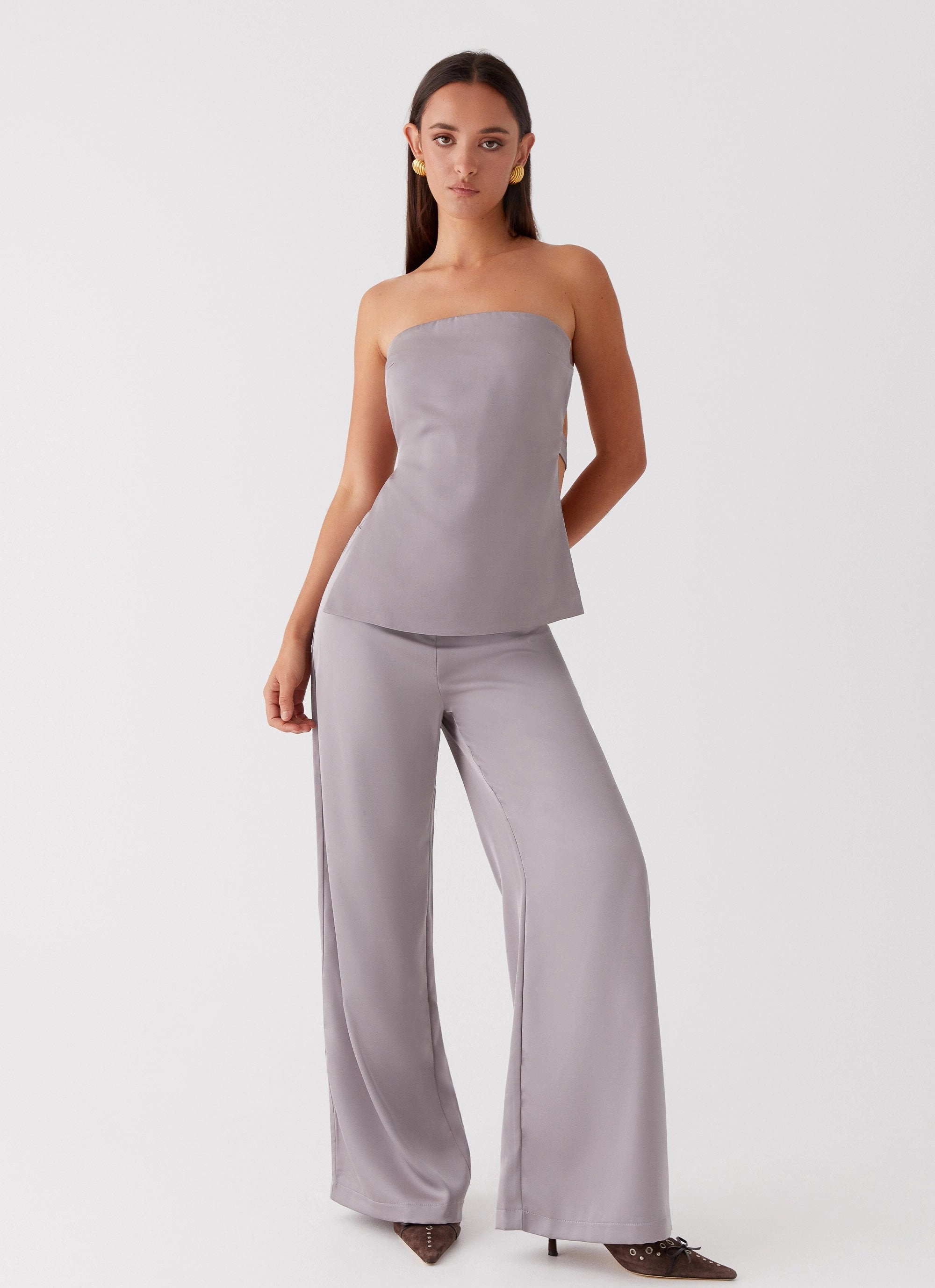 Microfiber Blend Enchanted Loving Strapless Top - Grey